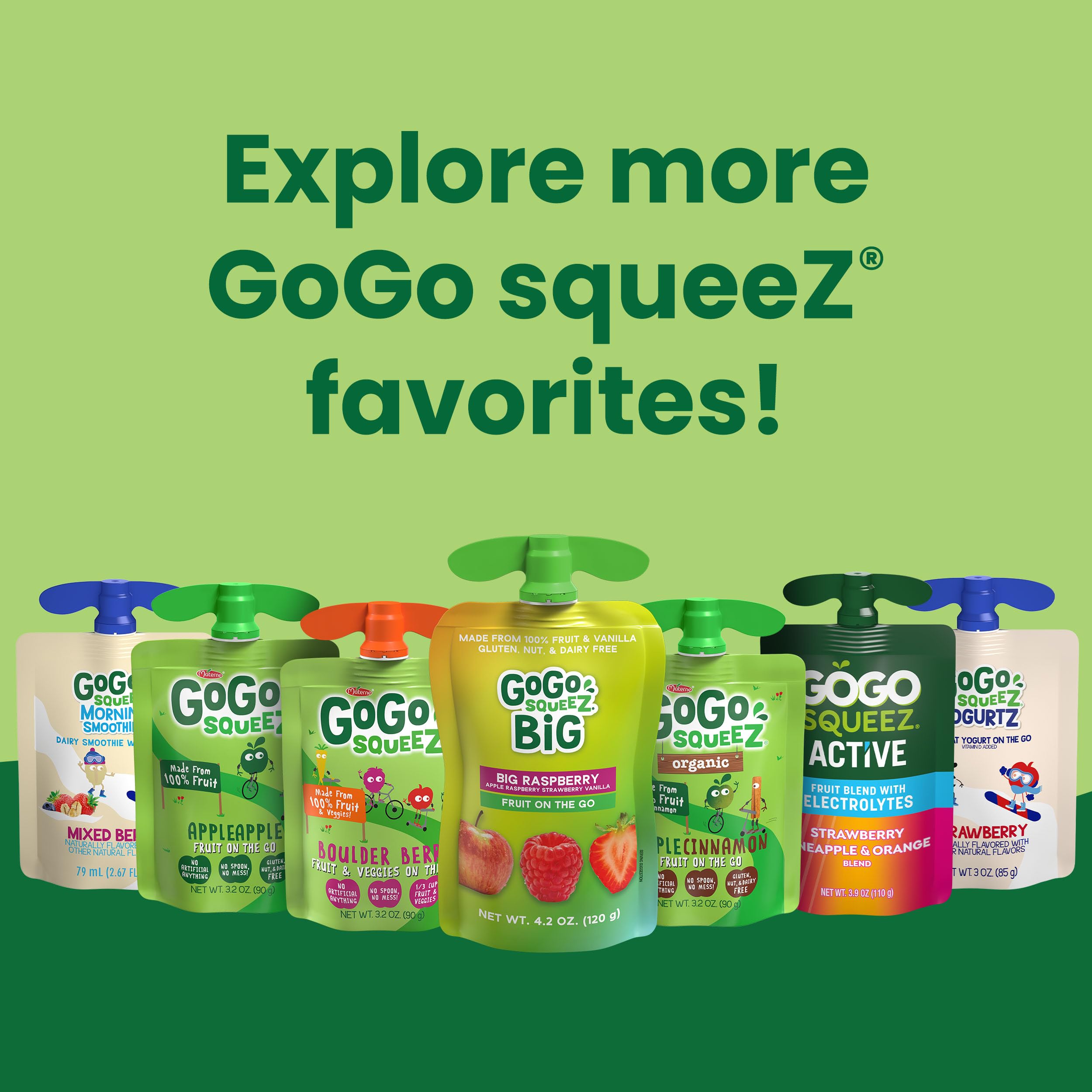 GoGo squeeZ Applesauce and Fruit Puree Pouch - Apple Cinnamon Flavor, 3.2 oz (Pack of 4) | Healthy Unsweetened Fruit Snacks for Kids | Gluten Free, Nut Free, Dairy Free | Recloseable BPA-Free Pouches | Perfect for School Lunches, Road Trips & On-the-Go Snacking