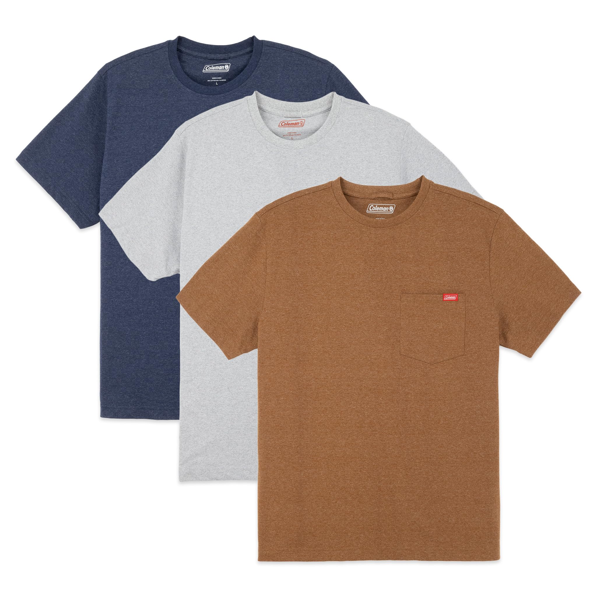 Coleman Men's Workwear Performance Short Sleeve Cotton T-Shirts - 3 Pack Multi-Color for Construction, Landscaping & Outdoor Work (Breathable, Durable & Comfortable)
