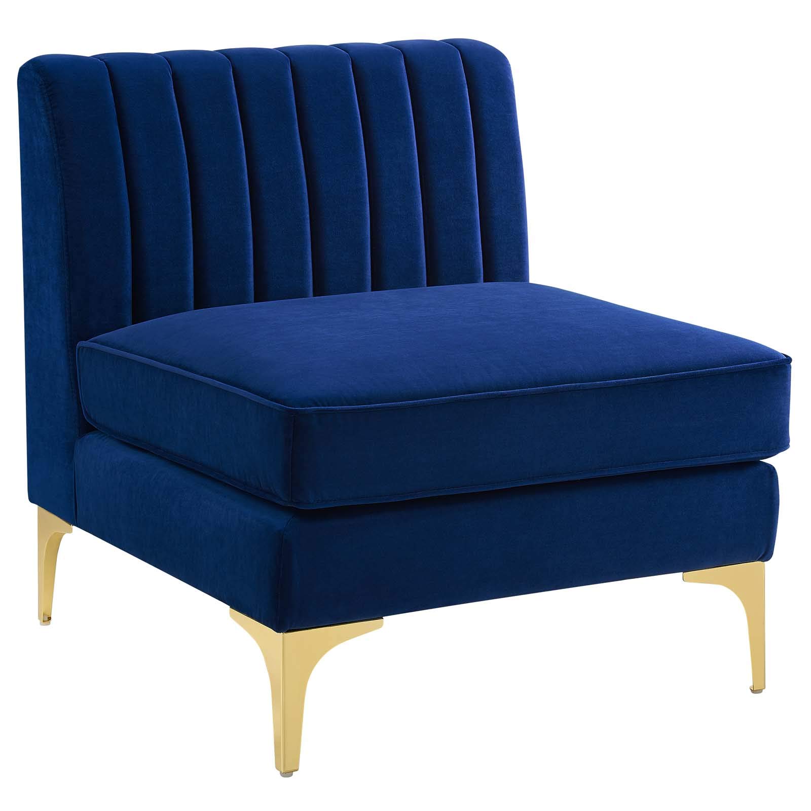 Modway Triumph Channel Tufted Performance Velvet 8-Piece Sectional Sofa in Navy Blue | Luxurious Velvet Upholstery for Living Room, Lounge & Entertainment Spaces