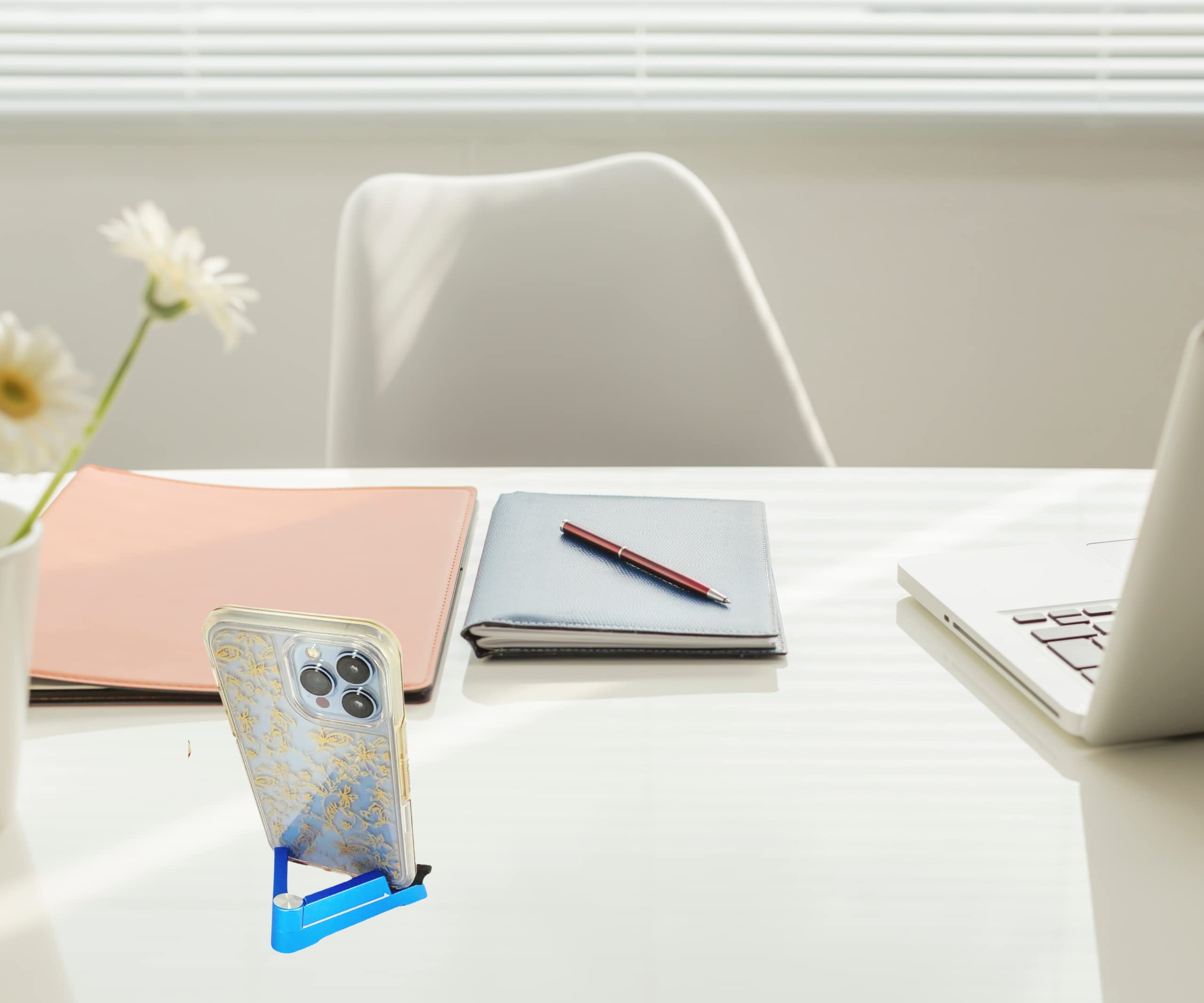 JBGold Foldable Aluminum Phone Stand for Desk - Adjustable & Portable Cell Phone Holder (Silver) - Perfect for Home, Office, Video Calls & Hands-Free Viewing