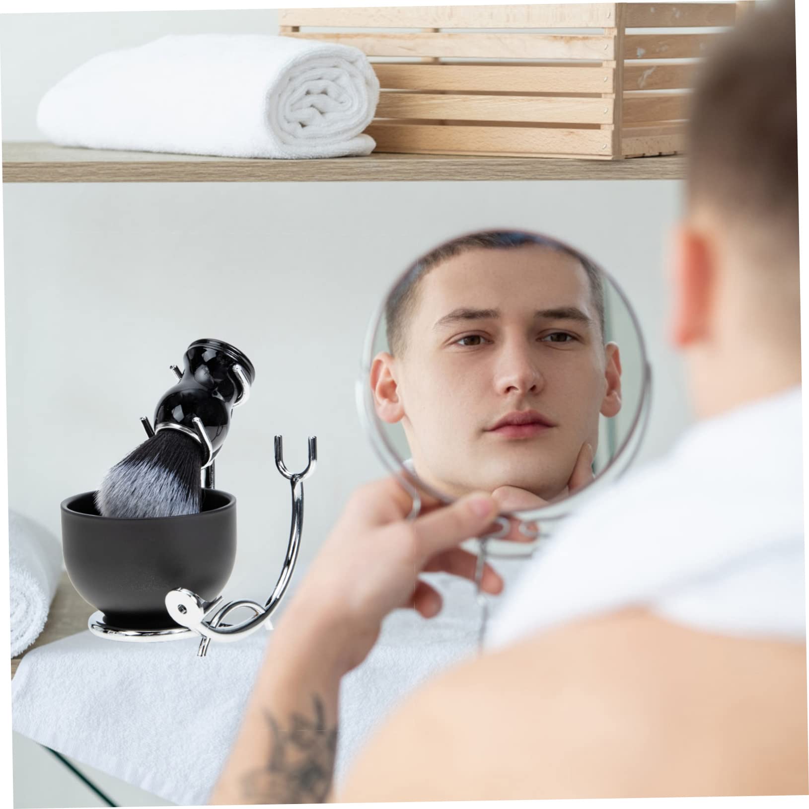 Premium Men's Shaving Kit - Natural Bristle Shave Brush & Bowl Set with Barber Brush Holder - Perfect for Wet Shaving, Beard Care & Grooming Gifts - Ideal for Home Use, Barber Shops & Travel Grooming Essentials