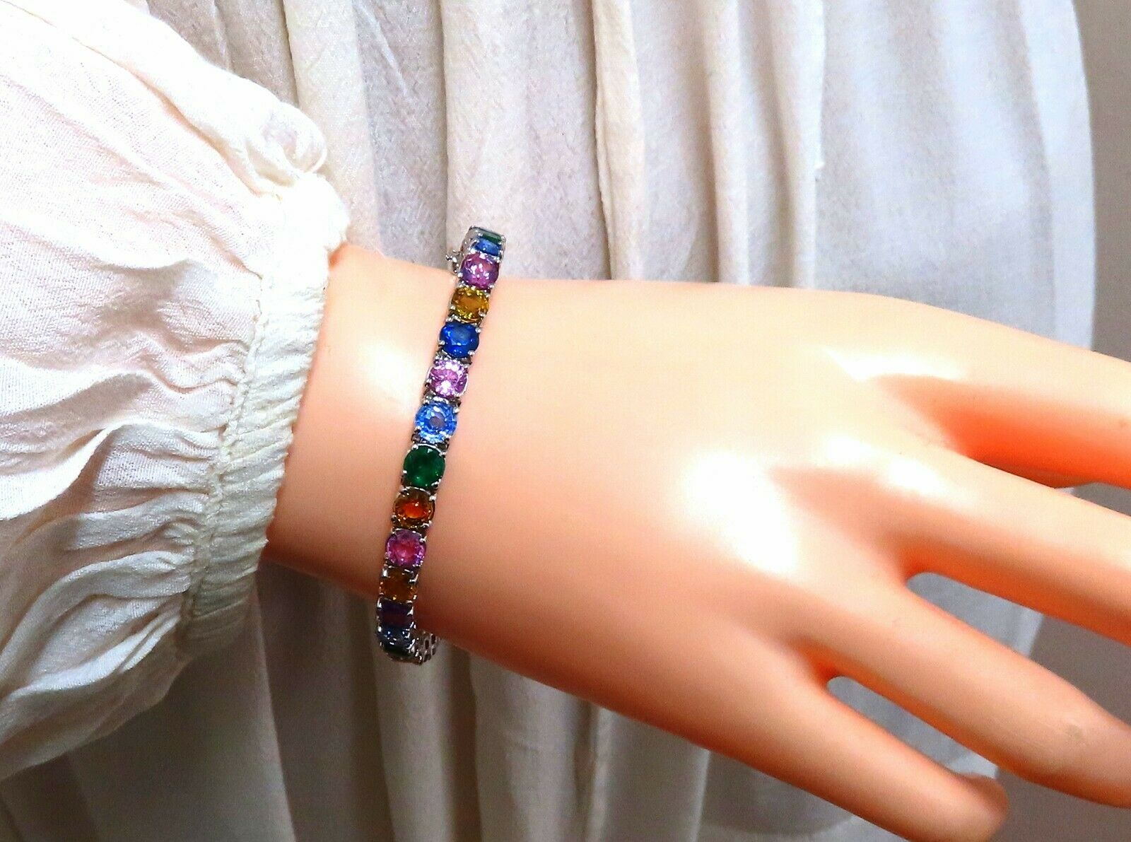22Ct Natural Gemstone Line Bracelet - Emerald, Sapphire & Ruby in 14K Gold | Elegant Jewelry for Women, Perfect for Weddings, Parties & Gifts
