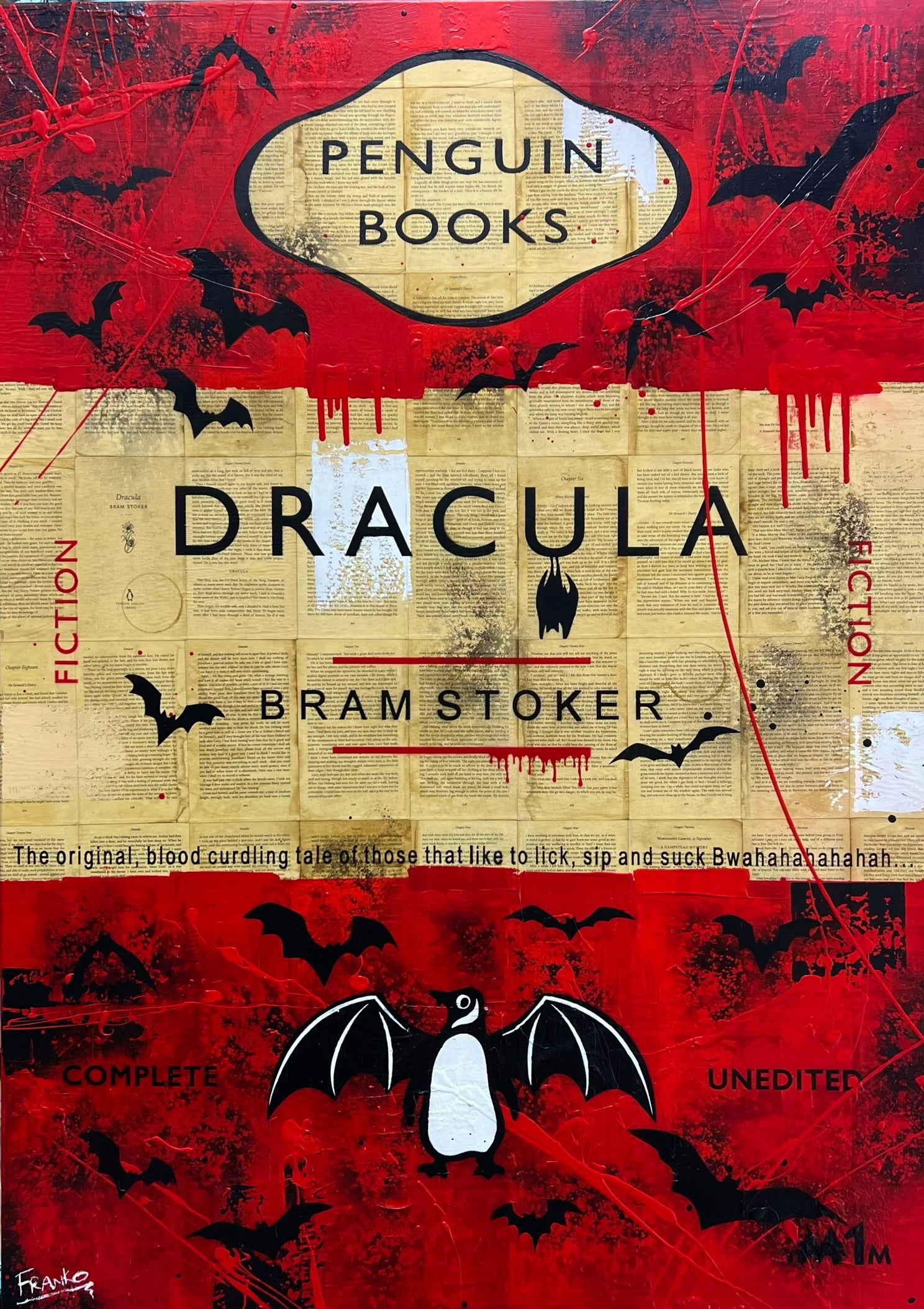 140cm x 100cm Dracula Urban Pop Art Canvas Painting - Gothic Home Decor for Living Room, Bedroom & Book Club | Horror Movie Fan Gift