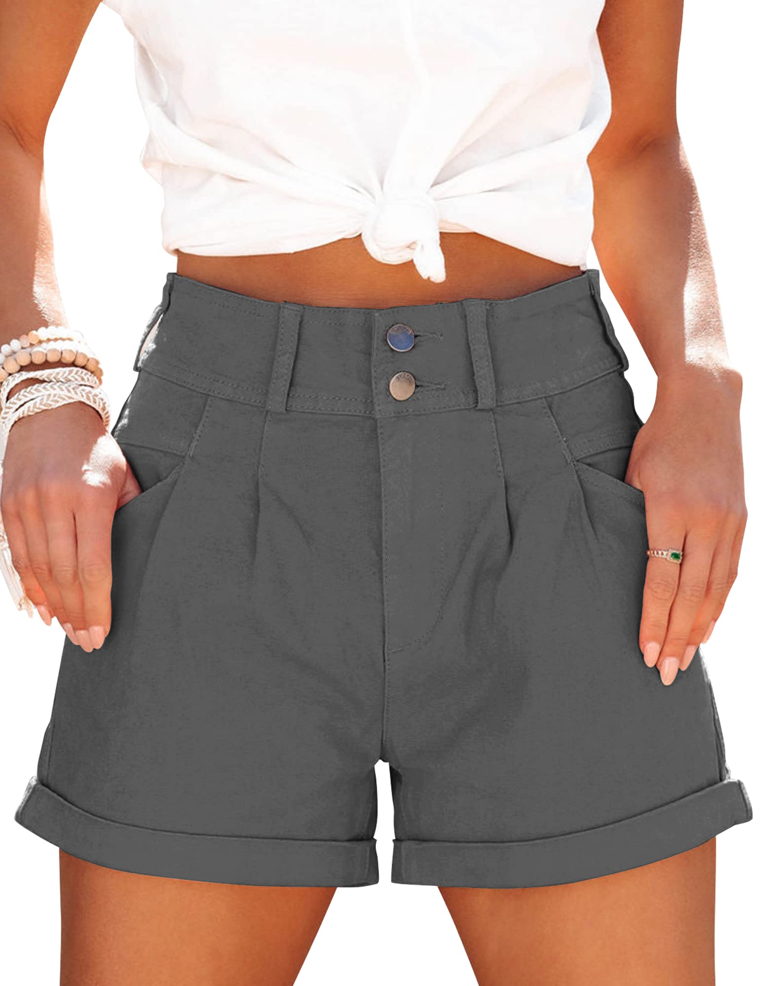 Women's High Waist Denim Shorts with Pockets - Relaxed Fit Casual Comfort for Summer, Beach, Travel & Everyday Wear