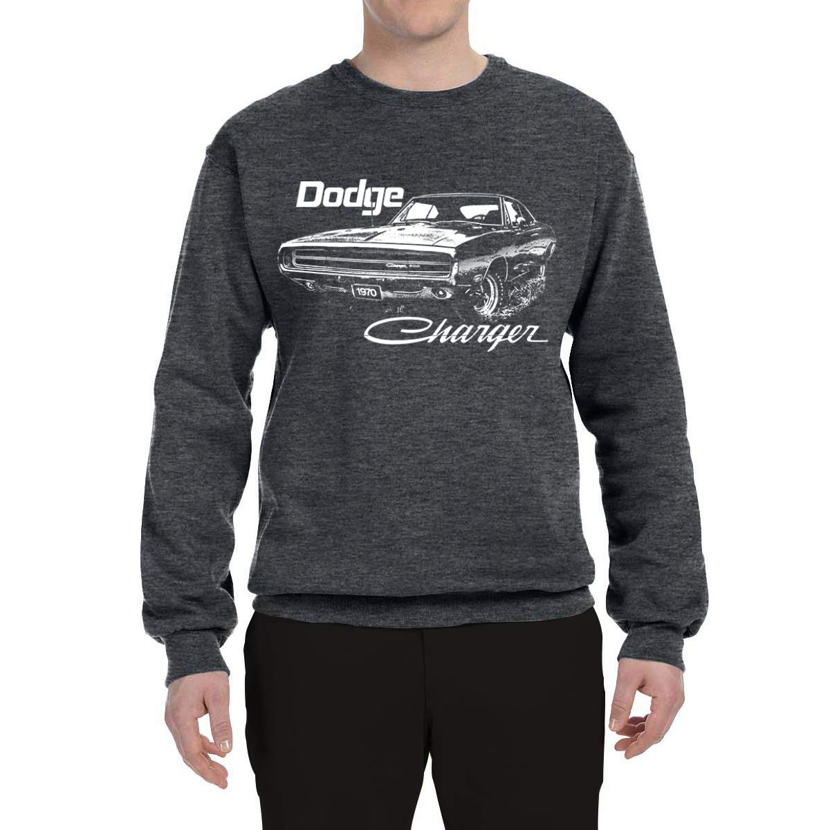 Vintage 1970 Dodge Charger Racing Graphic Sweatshirt for Men - Retro White Car & Truck Crewneck Pullover - Casual Wear, Street Style & Car Enthusiast Fashion