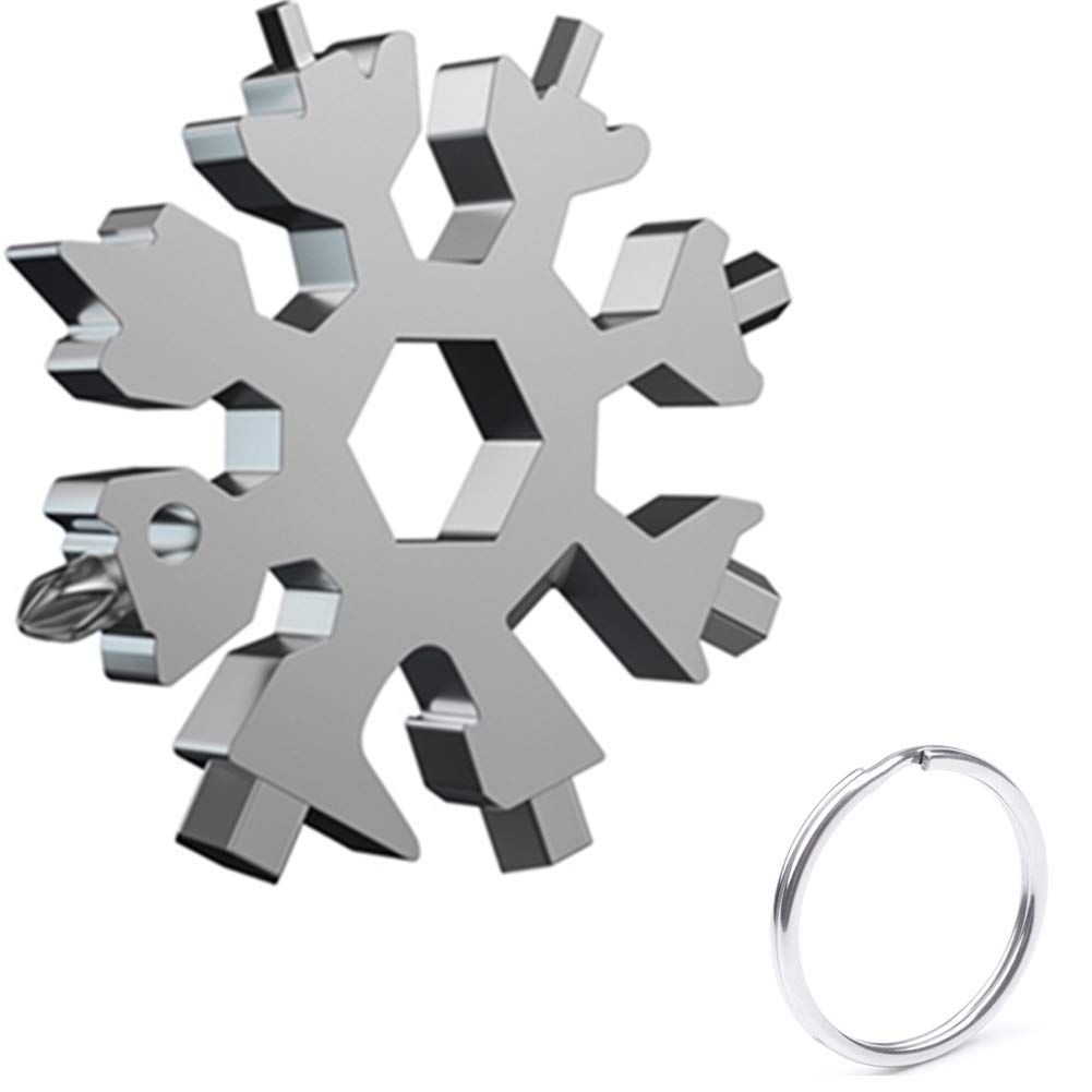 YUNCAI 18-in-1 Snowflake Multitool with Screwdriver & Bottle Opener - Portable Keychain Gadget for Men (2 Pack, Silver) - Perfect for Camping, Hiking, DIY Repairs & Everyday Carry