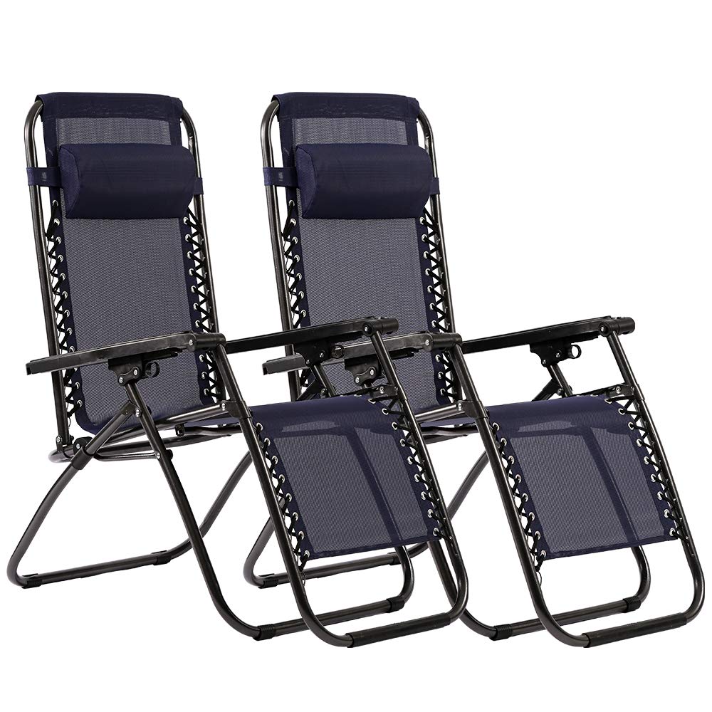 Premium Zero Gravity Reclining Lounge Chairs Set of 2 - Adjustable Outdoor Patio Chairs with Comfortable Pillows for Backyard, Pool, Beach & Garden Relaxation - Perfect for Sunbathing, Reading & Lounging - Durable Blue Weather-Resistant Design