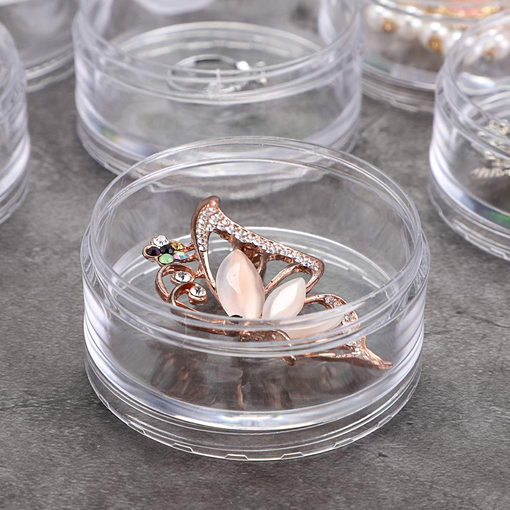 Hipiwe 2 Pack Clear Plastic Round Storage Jars with 5 Compartments - Organizer Box for Jewelry, Beads, Pills, Sewing & Craft Supplies | Perfect for Home, Office & DIY Projects Storage