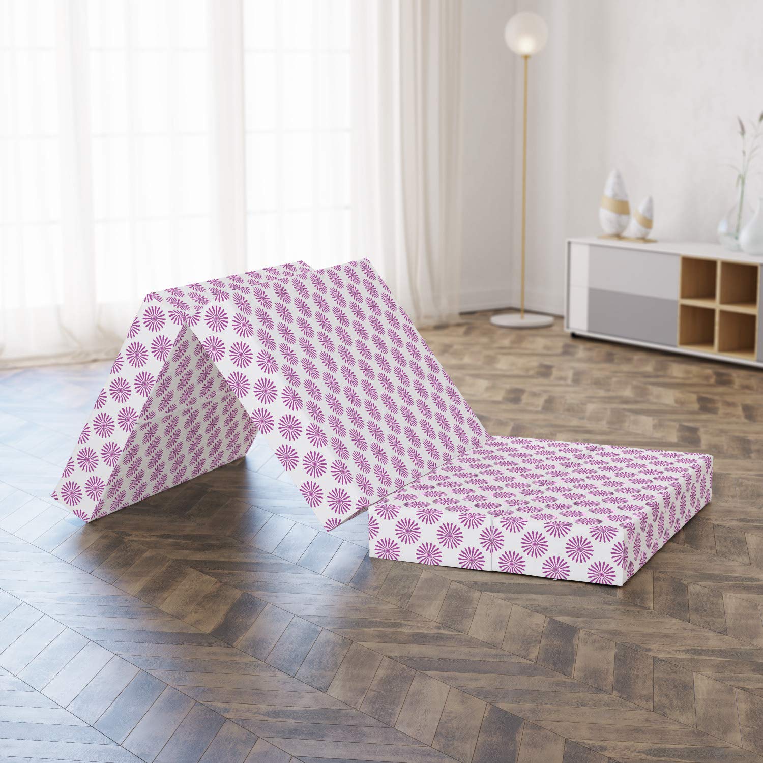 Ambesonne Abstract Foldable Mattress with Simple Flower Design, 74.8