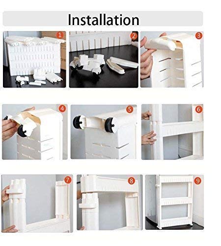 FAYBY 3-Tier Slim Space Saving Storage Organizer with Wheels | Plastic Kitchen Shelf for Narrow Spaces | Multi-Purpose Home & Office Use | Ideal for Kitchen, Bathroom, Pantry Organization (White)
