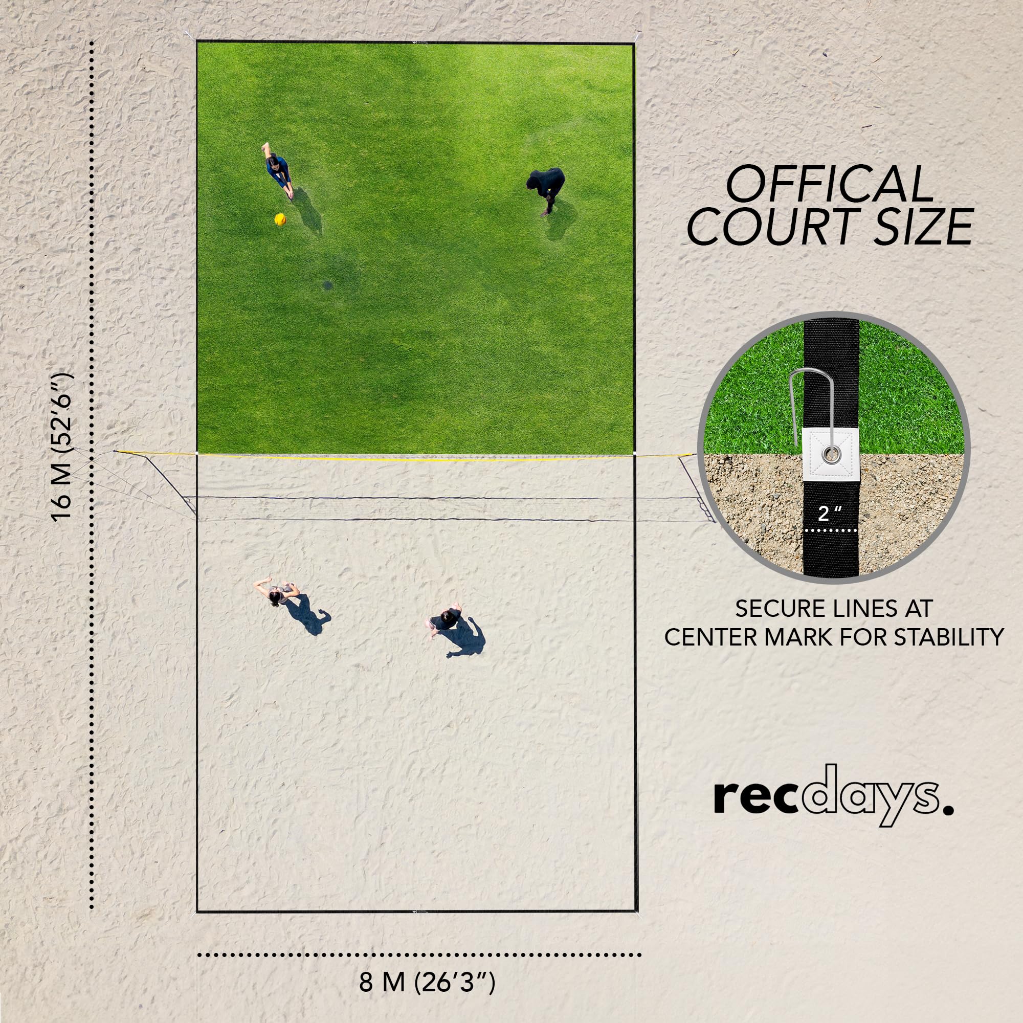 Premium 2-in-1 Volleyball Court Lines - Grass & Beach Volleyball Boundary Kit with 2