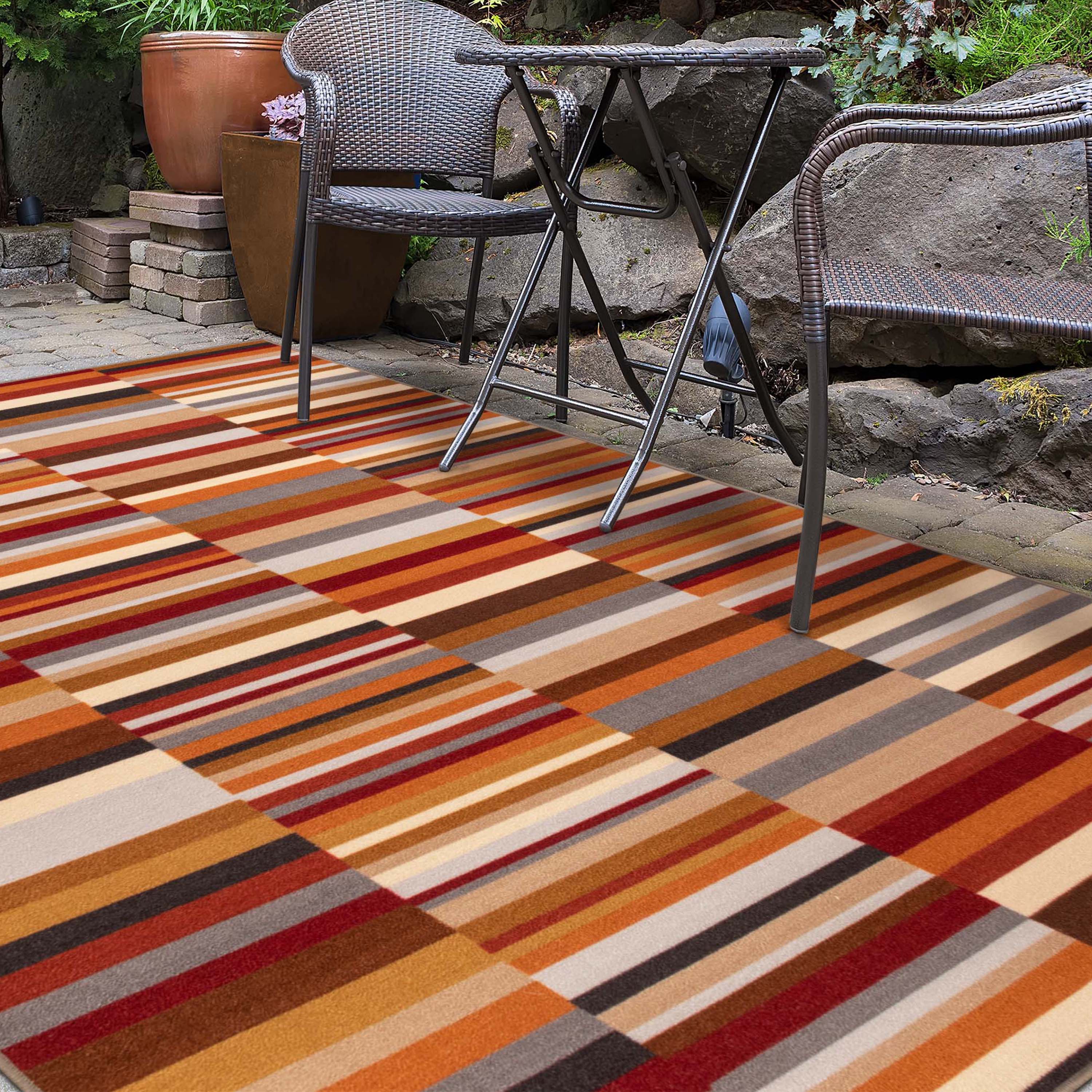 Arden Modern Striped Non-Slip Area Rug - Indoor/Outdoor Use for Living Room, Patio, Bedroom & Entryway | Water-Resistant & Durable Floor Mat