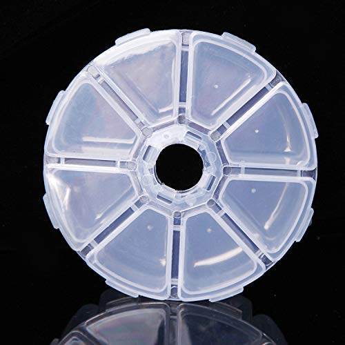 WOIWO 2-Pack Clear Round Plastic Storage Boxes with 8 Compartments - Jewelry Organizer, Bead Container & Nail Art Case - Perfect for Craft Rooms, Vanity Tables & Travel Accessories