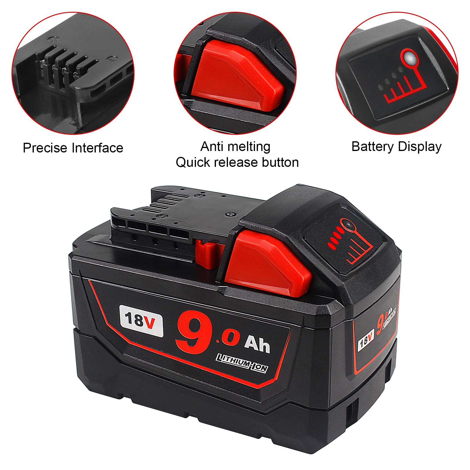 18V 9.0Ah High Capacity Replacement Battery for Milwaukee 48-11-1820 48-11-1850 48-11-1862 48-11-1828 48-11-1865 48-11-1840 - Compatible with Milwaukee M18 Cordless Power Tools - Perfect for Drills, Saws, Flashlights & More DIY/Construction Projects