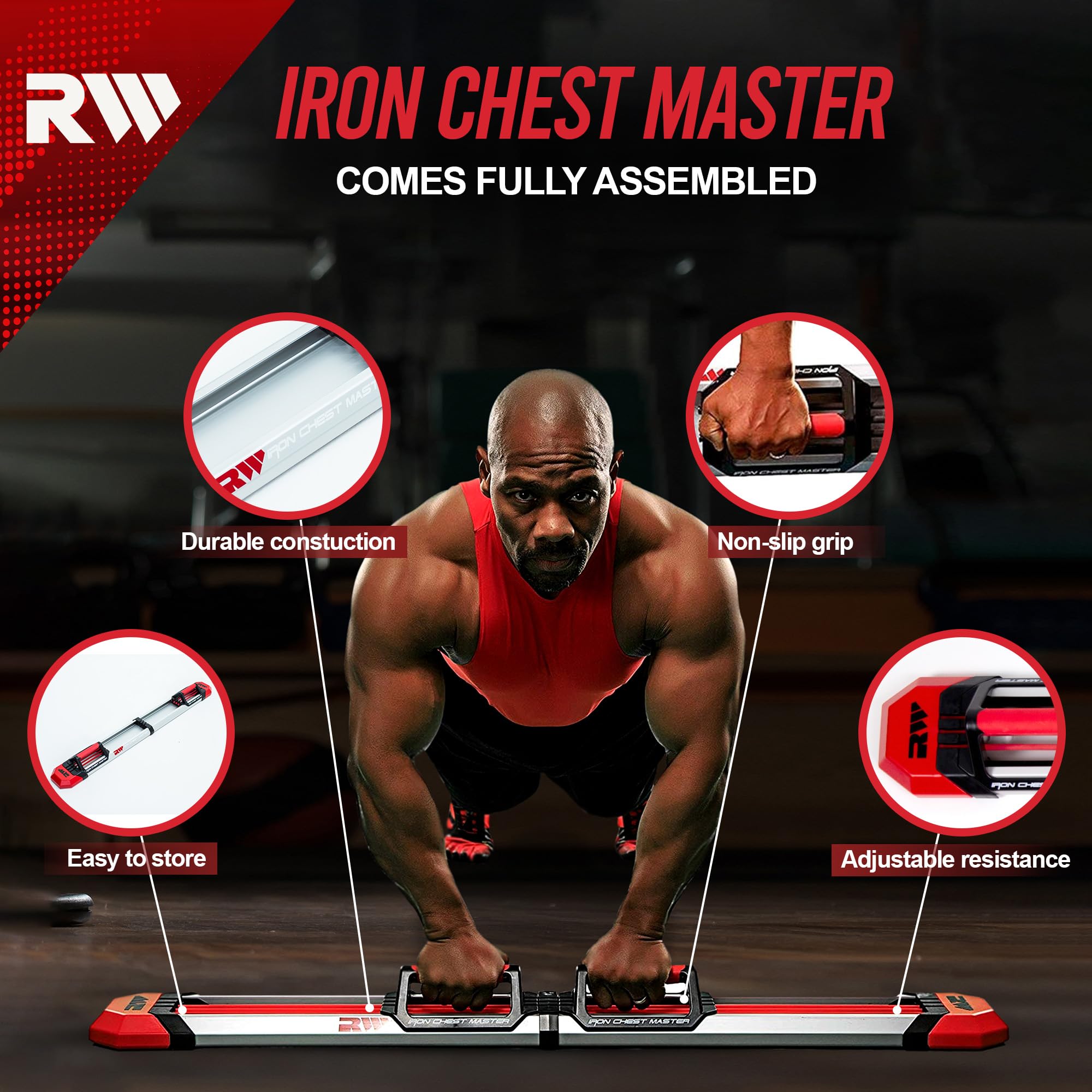IRON CHEST MASTER Push Up Machine - Adjustable Home Gym Equipment with Resistance Bands for Chest & Upper Body Workouts | Perfect for Home Fitness, Strength Training & Muscle Building | Includes Free Workout Program