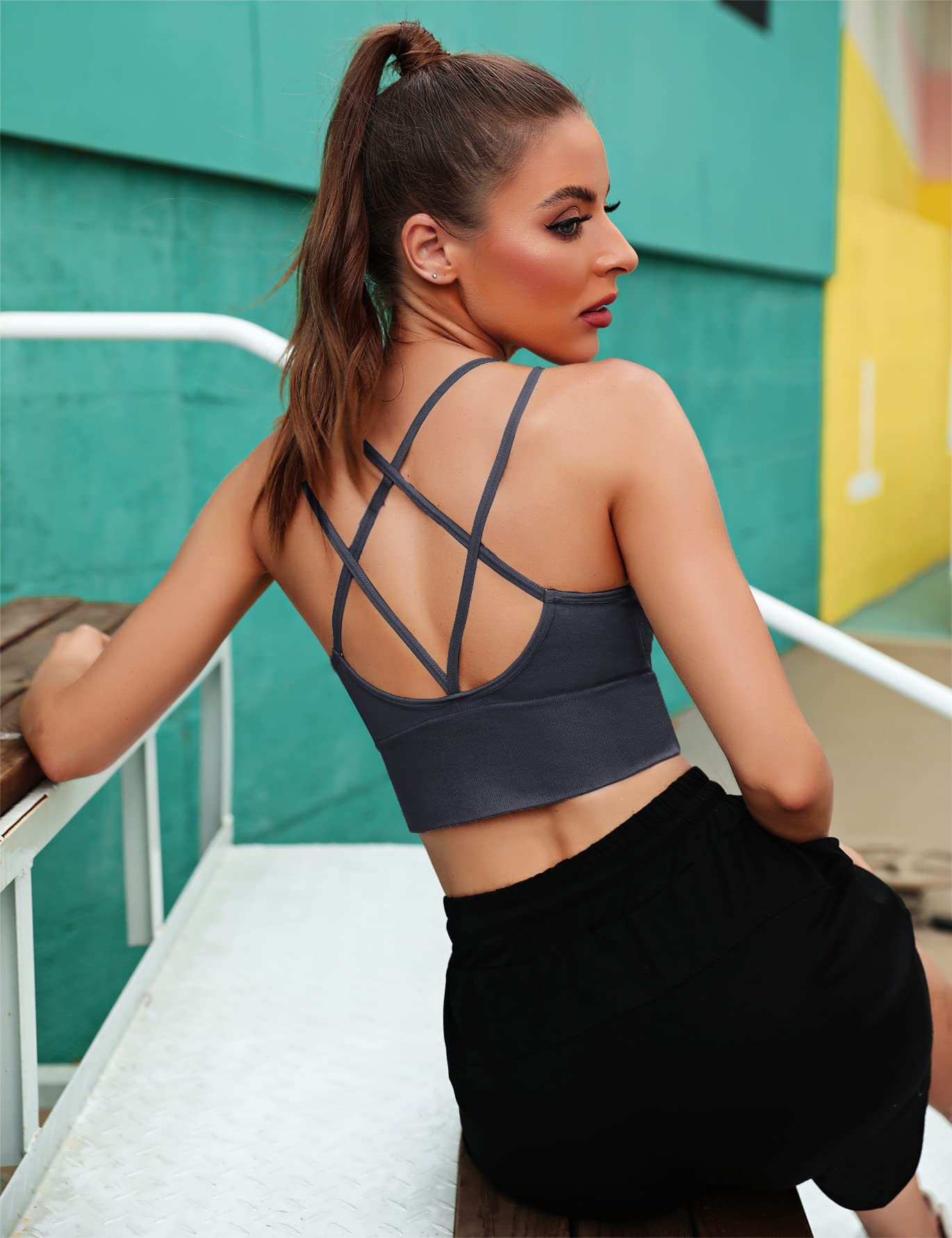 Sykooria Women's 3-Pack Crisscross Strappy Sports Bras - Yoga, Running, Gym Workout & Fitness Tank Tops - Breathable Support for High-Intensity Training and Daily Activewear