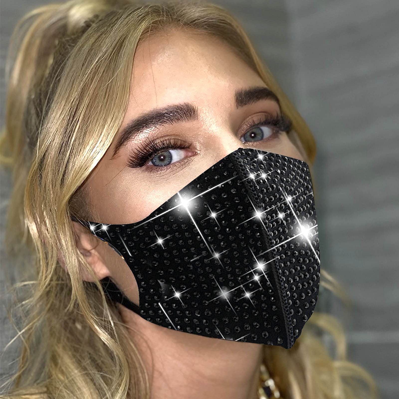 Sparkly Rhinestone Face Mask - Glitter Crystal Face Covering with Bling for Women | Masquerade Party, Halloween Costume, Festival Accessory