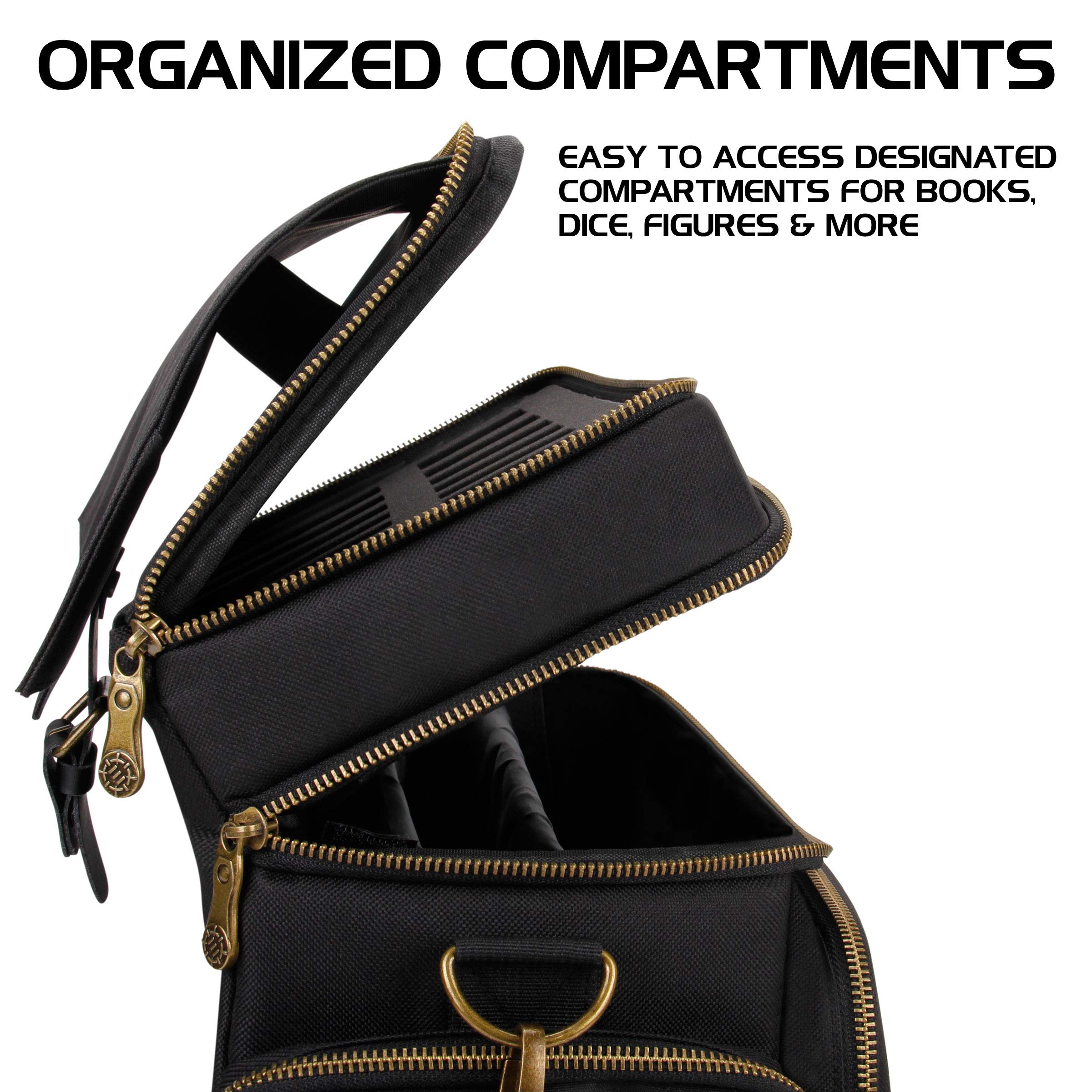 Premium DnD Tabletop RPG Bag - Dungeons & Dragons Accessories Organizer with Miniatures Storage, Dice Pockets & Mat Holder - Fits 4-8 Books Including DM Guide & Player Handbook - Perfect for Game Nights, Conventions & Travel (Black)