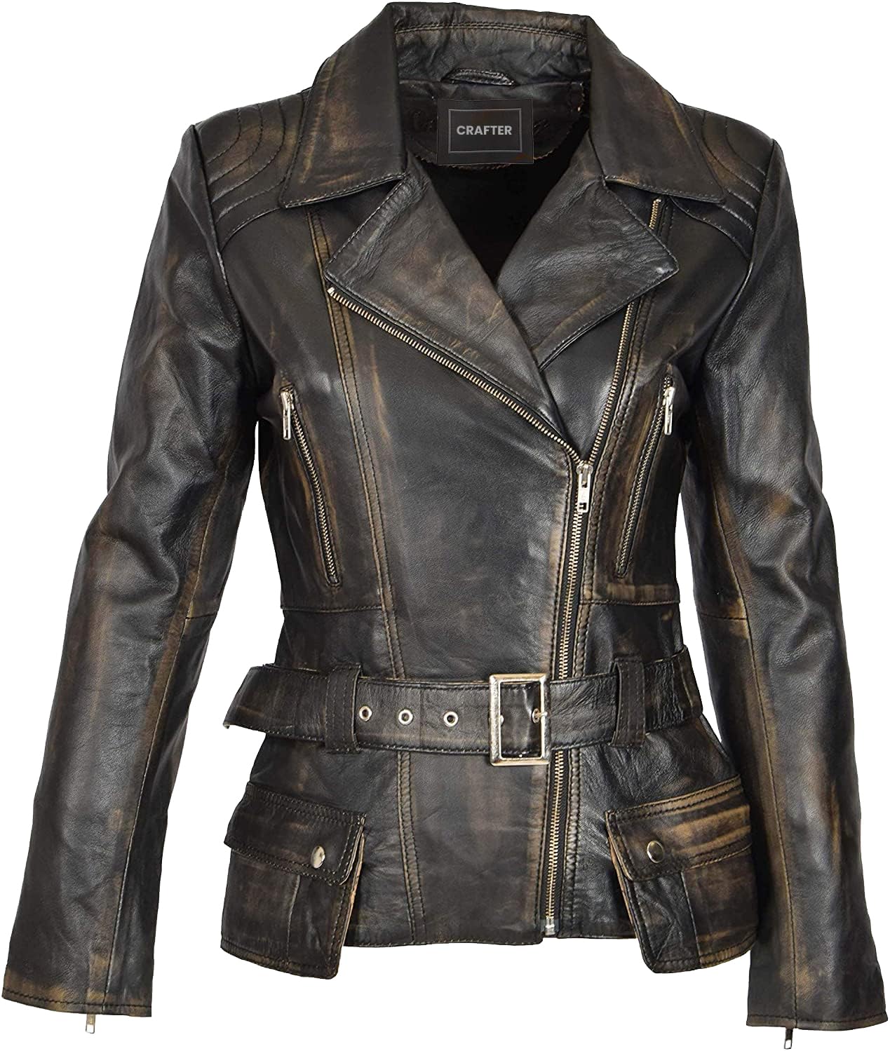 Genuine Lambskin Leather Jacket for Women - Classic Black Biker Jacket | Stylish Motorcycle Jacket for Everyday Wear & Night Out