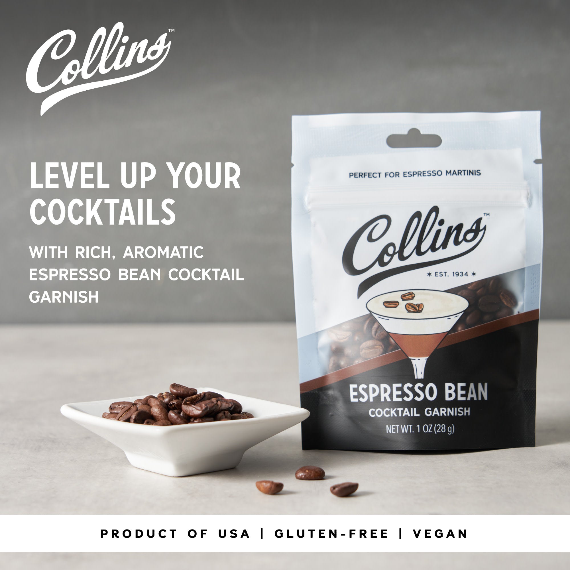 Premium Espresso Bean Cocktail Garnish - 1 oz Bag | Gourmet Coffee Garnish for Martinis, Desserts & Cocktail Decorations | Perfect for Home Bars, Parties & Coffee Lovers