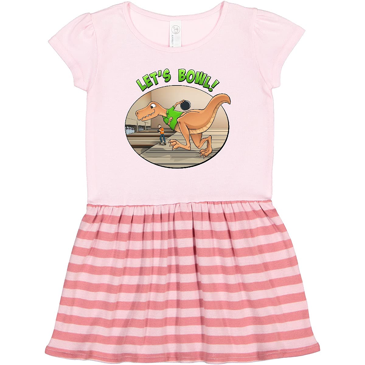 Inktastic Let's Bowl Tyrannosaurus Rex Dinosaur Toddler Dress - Cute Dino Print Kids Outfit for Birthday Parties, Playdates & Casual Wear