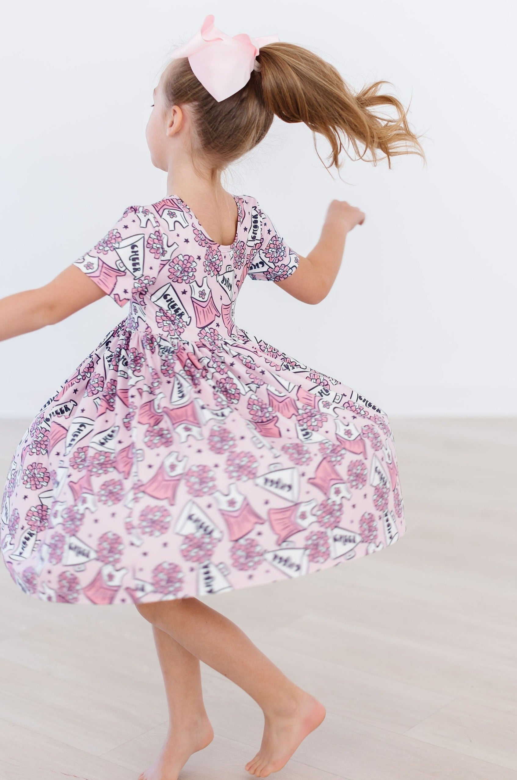 Cheer Summer Short Sleeve Pocket Twirl Dress for Girls - Casual Flowy Swing Dress for Parties, School, and Playtime