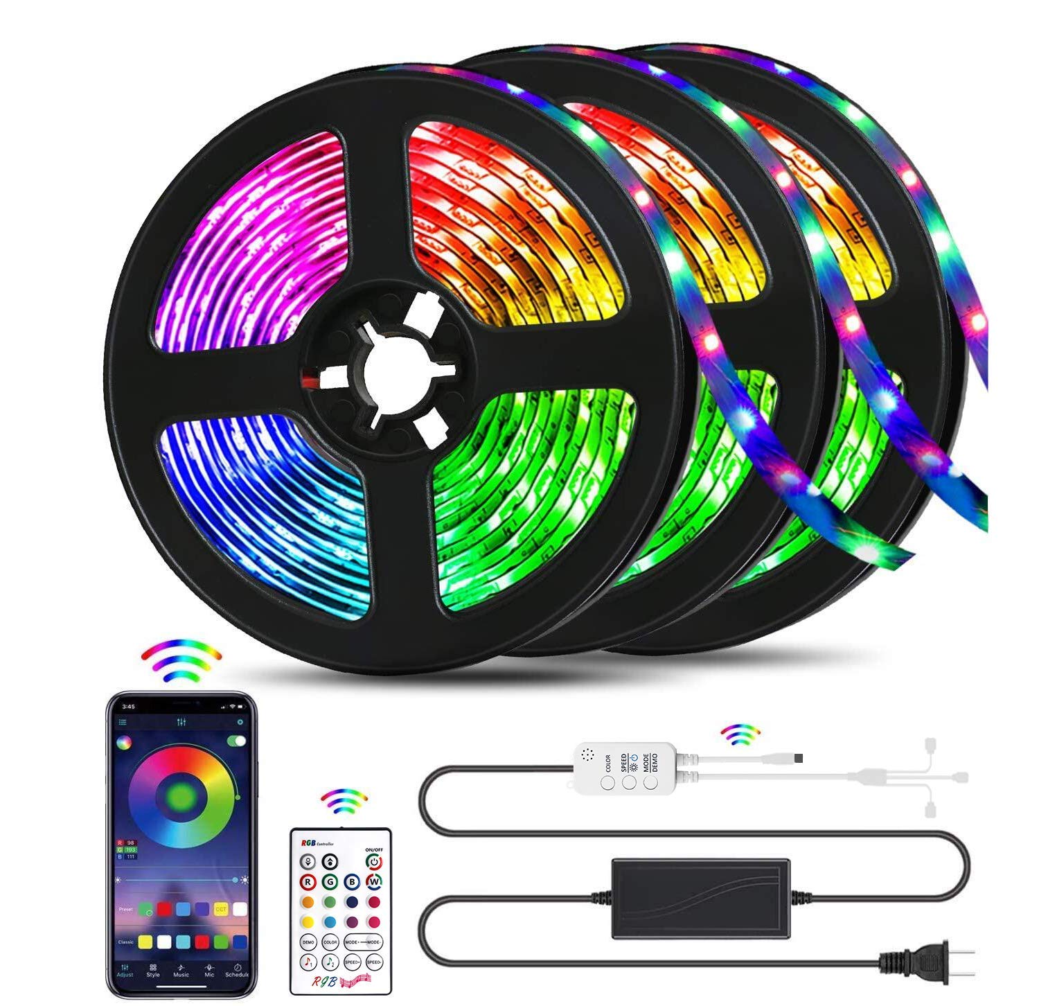 LED Strip Lights for Bedroom - 16.4ft Color Changing RGB Lights with Remote Control & Adhesive Backing - Perfect for Bedroom Decor, Mood Lighting, and Home Ambiance