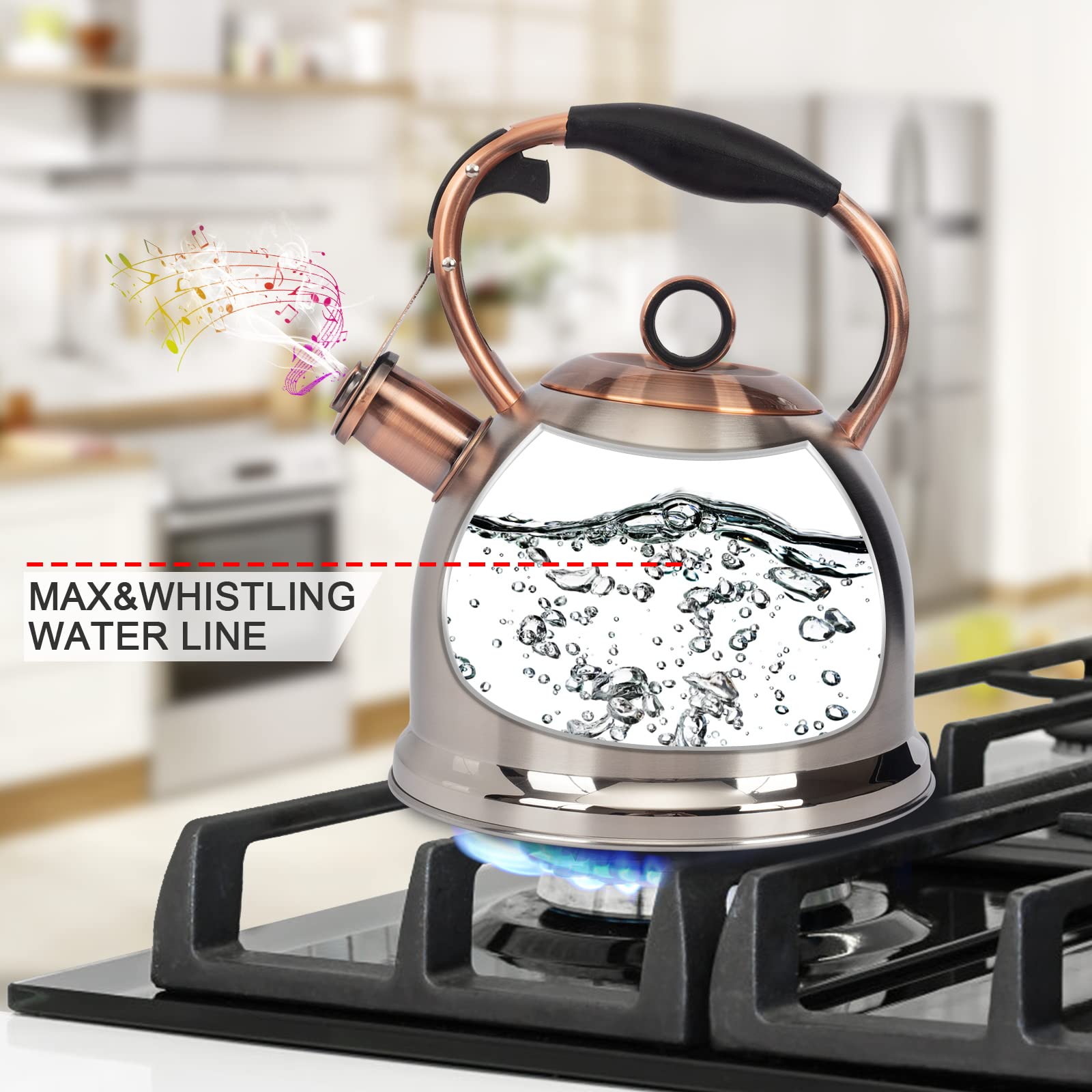 Premium Stainless Steel Whistling Tea Kettle - 3.0 Quart Stovetop Kettle for Fast Boiling - Food Grade Safe & Durable - Perfect for Tea, Coffee & Hot Water - Ideal for Home, Office & Camping Use