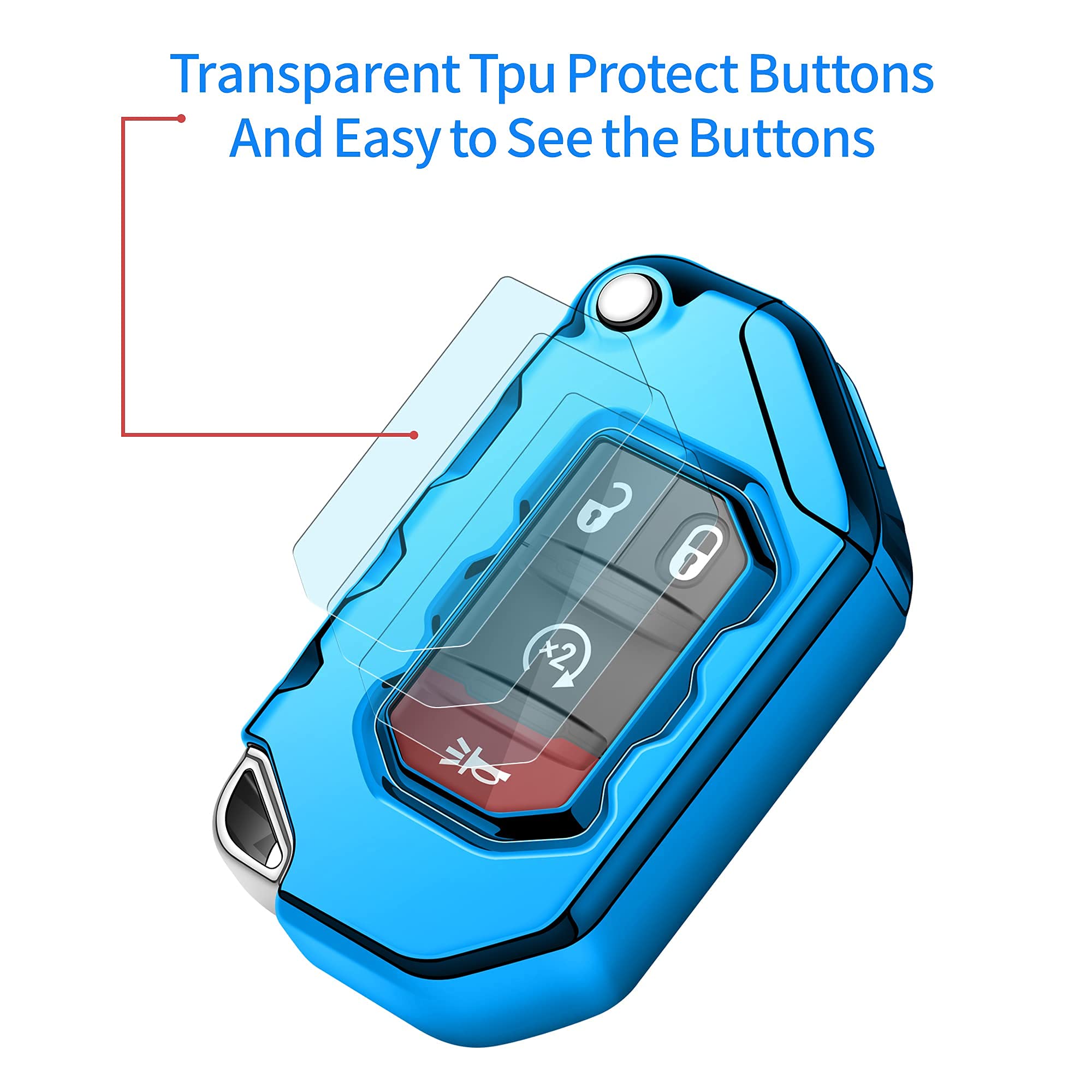 Premium Soft Full Protection Key Fob Cover for Jeep Wrangler JL/JLU & Gladiator JT (2018-2023) - Compatible with Sahara, Rubicon Models - Durable Key Shell Case (Blue) - Perfect for Off-Road Adventures & Daily Protection
