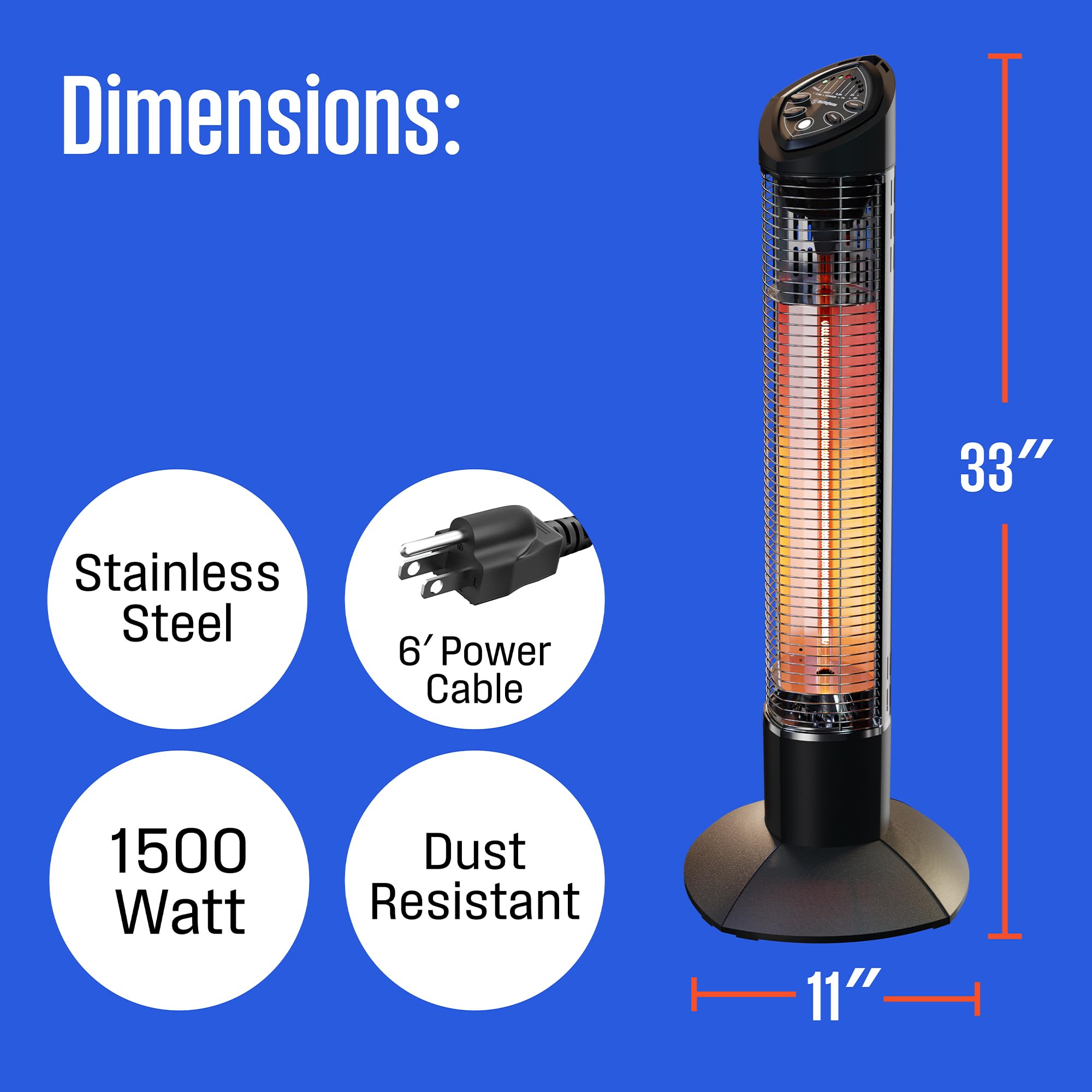 Westinghouse Infrared Electric Outdoor Heater with Remote - Oscillating, Auto Shut-Off & Tip-Over Protection - Portable, Lightweight, Waterproof & Dust Resistant Patio Heater for Backyard, Deck & Outdoor Dining