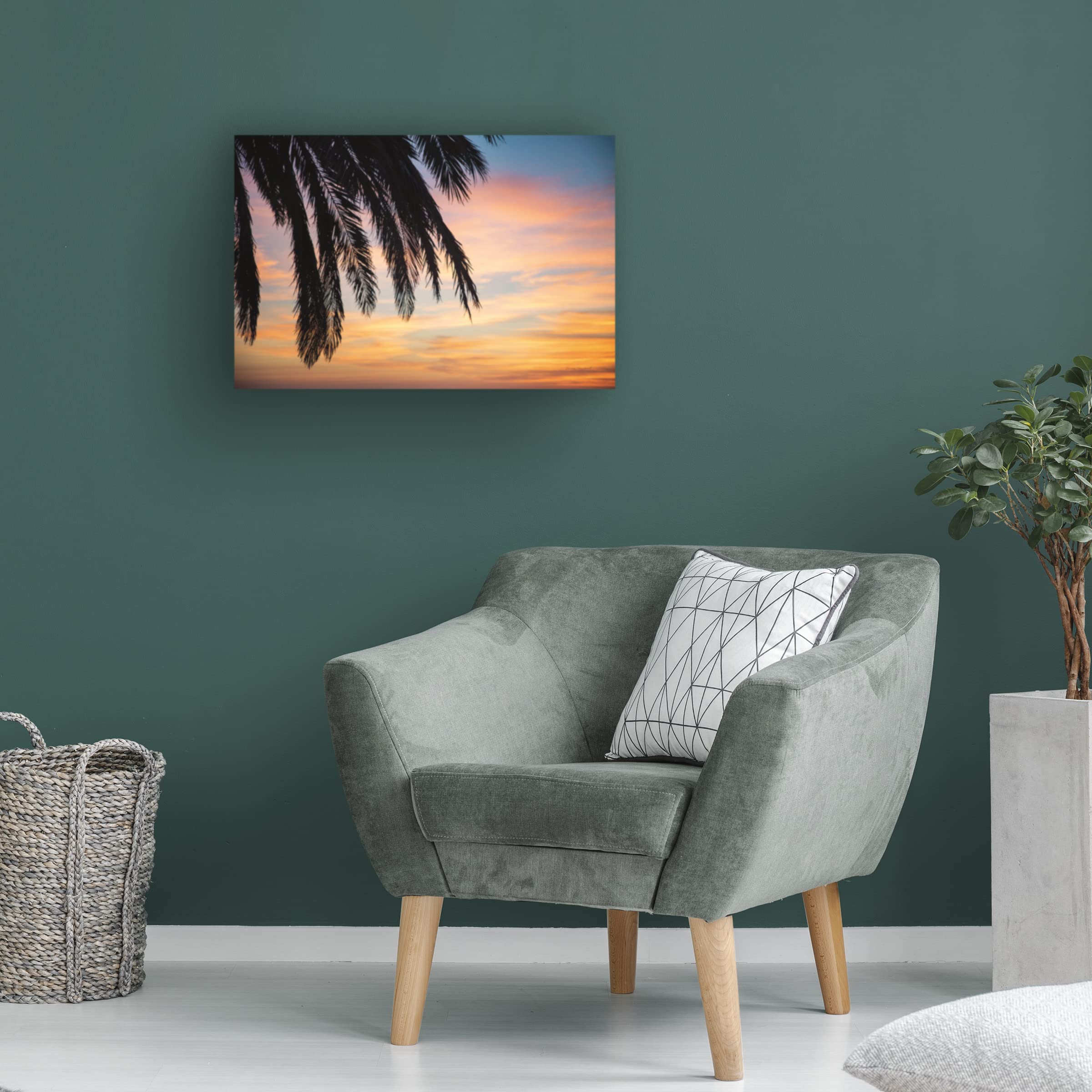 Laura Marshall Sunset Palms I Canvas Wall Art Print - Tropical Beach Decor for Living Room, Bedroom & Office - Handmade Fine Art Painting for Home & Commercial Spaces