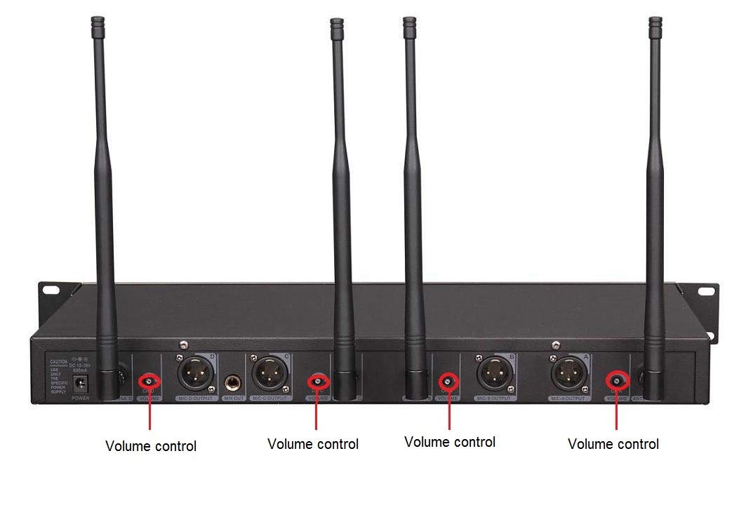 GTD Audio 4-Channel UHF Wireless Microphone System with Adjustable Frequencies - 4 Lavalier/Lapel/Headset Mic Kits (400ft Range) - Ideal for Churches, Conferences, Classrooms & Live Performances
