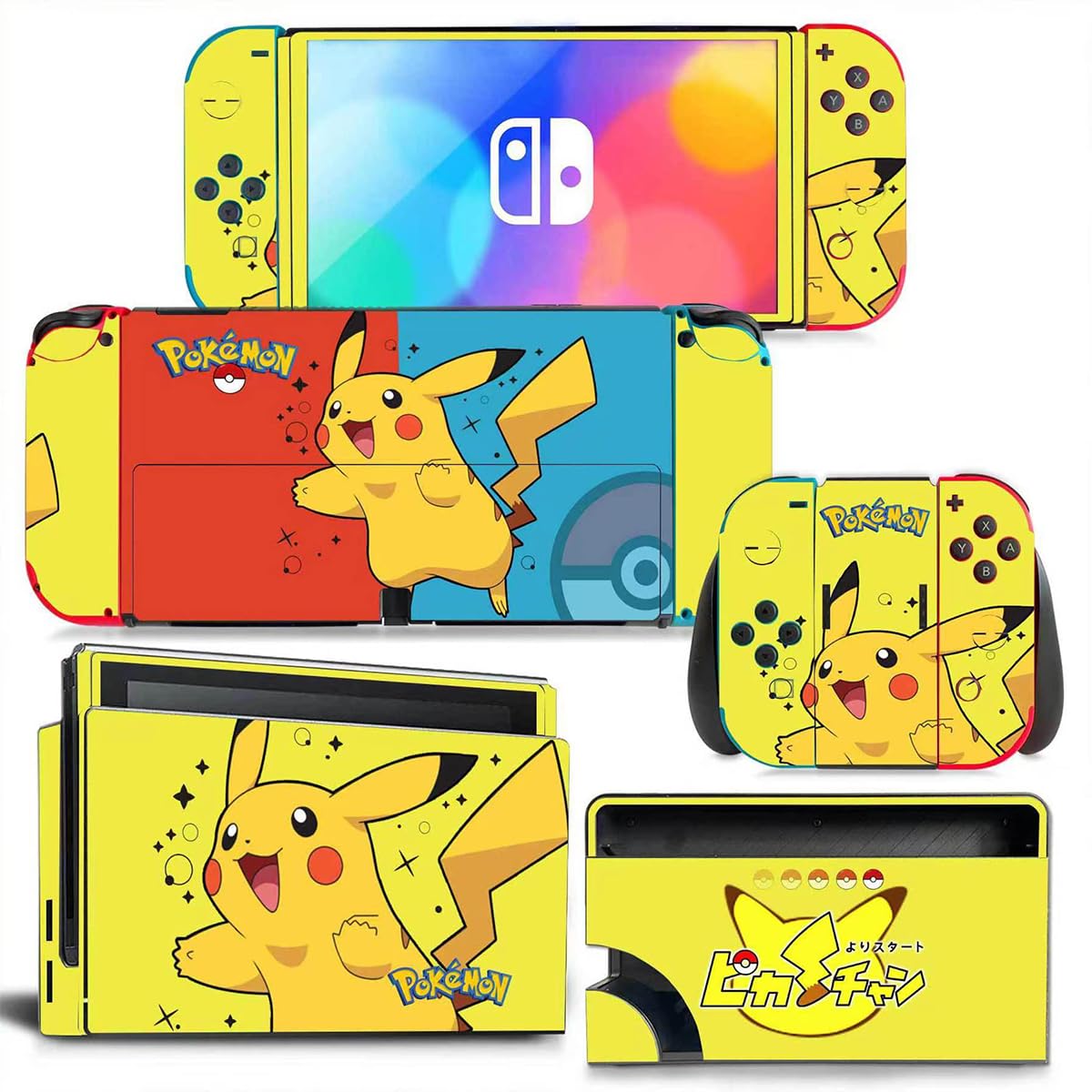 Cute Kawaii Anime Yellow Cartoon Character Decals for Nintendo Switch OLED 2021 - Joy-Con, Backplate & Dock Skins - Perfect for Gaming, Personalization & Gift Giving