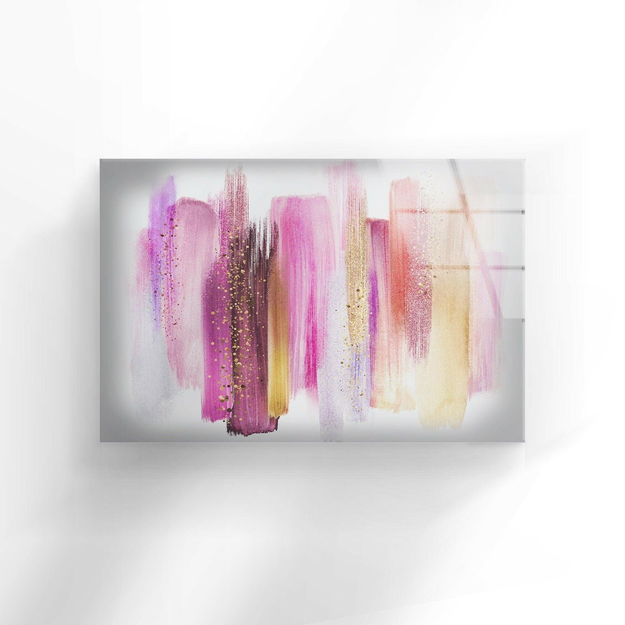 Abstract Alcohol Ink Pink Gold Glass Wall Art - Modern Home Decor for Living Room, Bedroom & Office - Unique Handmade Painting for Gifts
