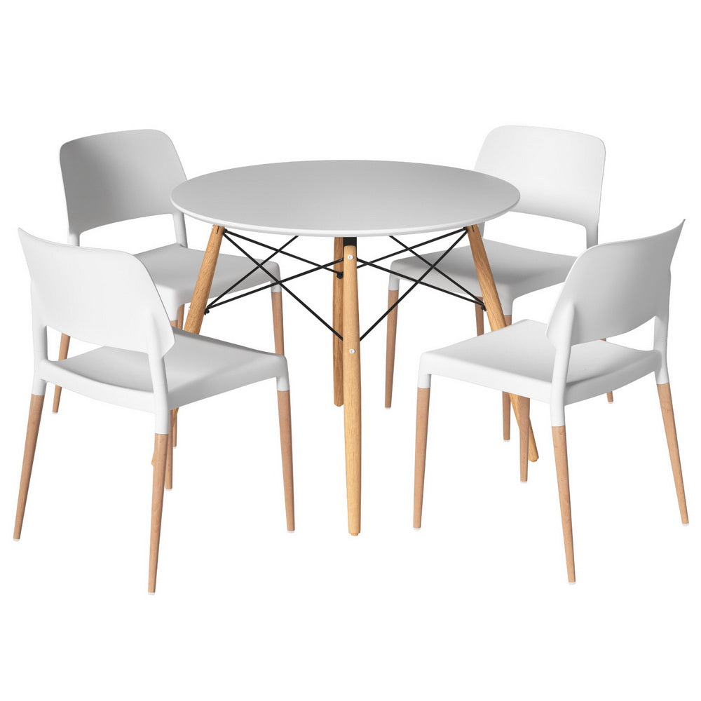Artiss 5-Piece Round Dining Table Set with 4 Chairs - White Kitchen Furniture for Small Spaces, Breakfast Nook & Apartment Dining Room