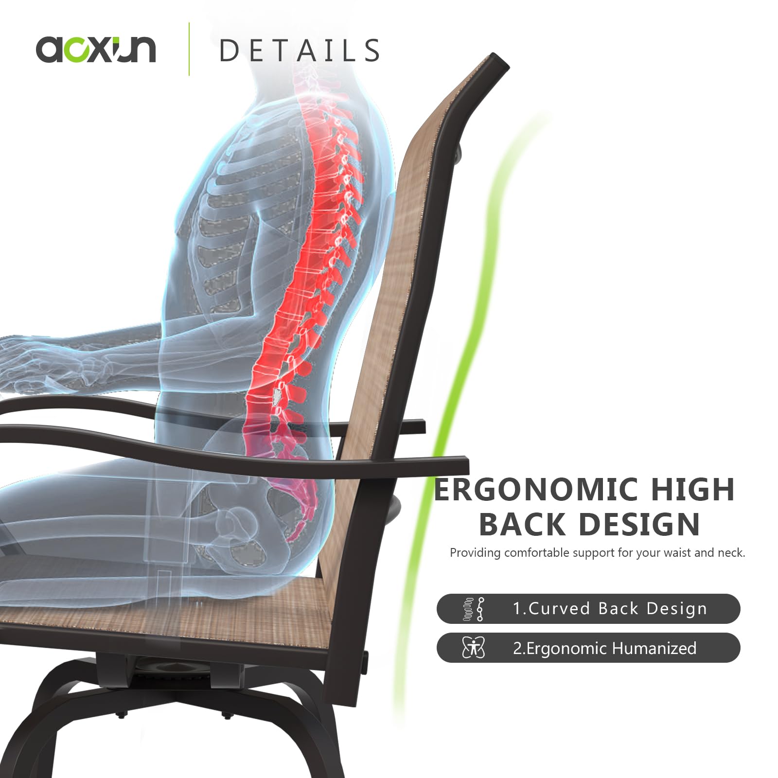 Aoxun 3-Piece Outdoor Swivel Bar Stool Set - 2 Patio Bar Stools with 1 Bar Table, Weather-Resistant Outdoor Dining Set for Backyard, Garden, Balcony & Deck - Perfect for BBQs, Poolside Lounging & Outdoor Entertaining