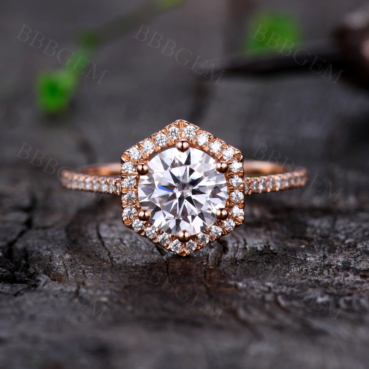 1.25CT Rose Gold Moissanite Engagement Ring with Hexagonal Halo - Diamond Promise Wedding Ring for Women | Perfect for Proposals, Anniversaries & Special Occasions