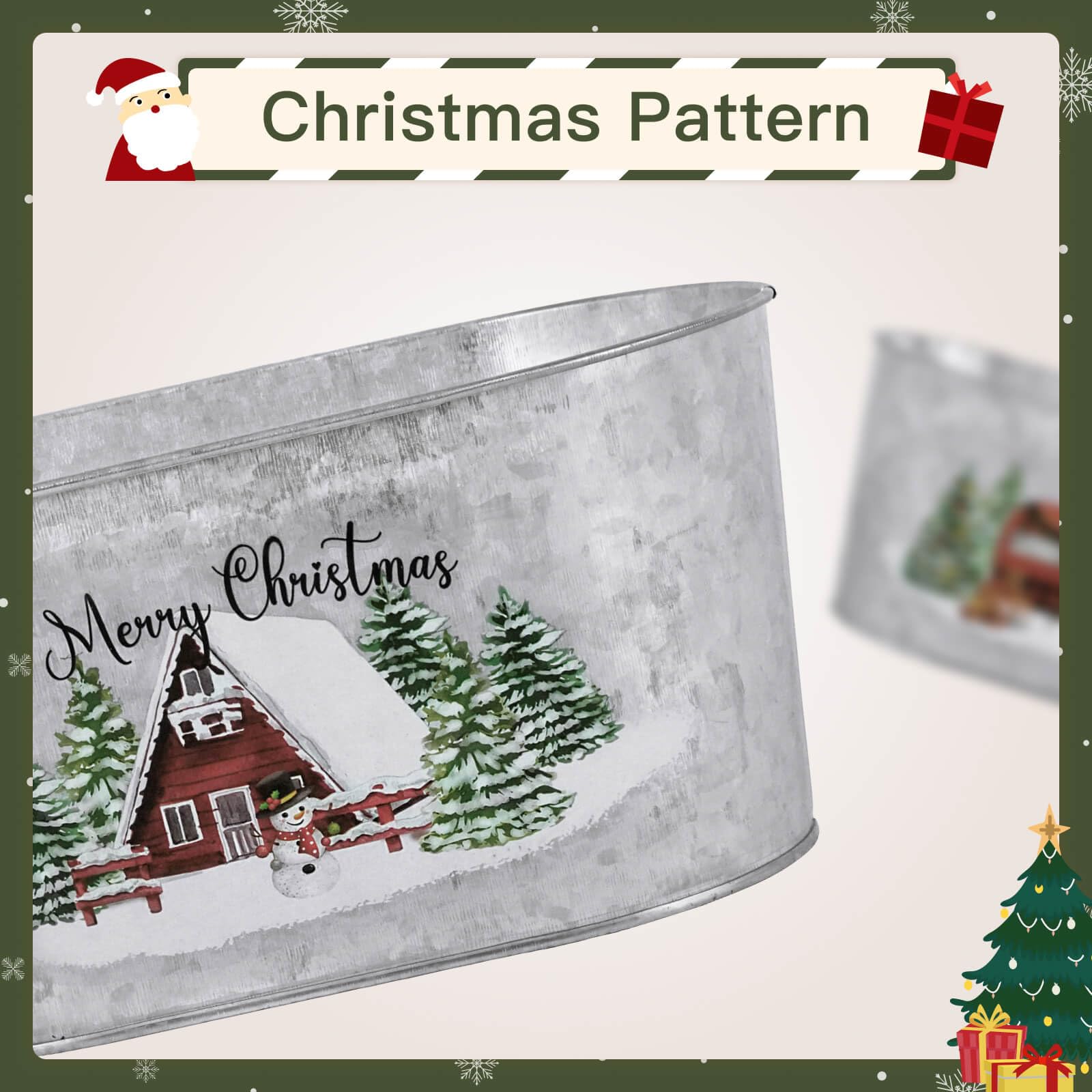 Christmas Metal Buckets Set of 5 - Galvanized Tin Pails for Holiday Decor, Party Centerpieces & Beverage Serving | 9 Inch Oval Pots for Home Table Decorations, Storage & Festive Celebrations