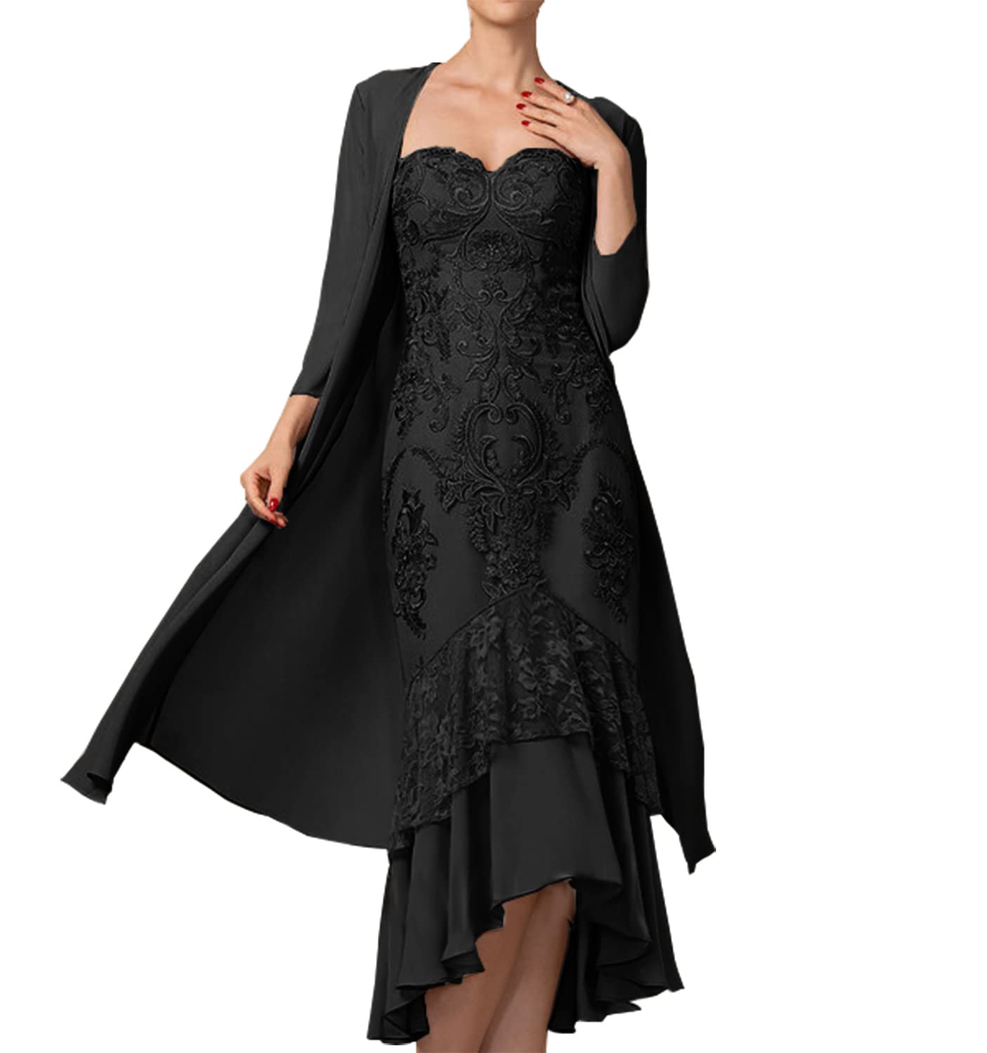 Elegant Mother of The Bride Dress Set with Lace Jacket - Formal Evening Gown for Wedding Guests - Chiffon Mermaid Dress for Special Occasions & Celebrations