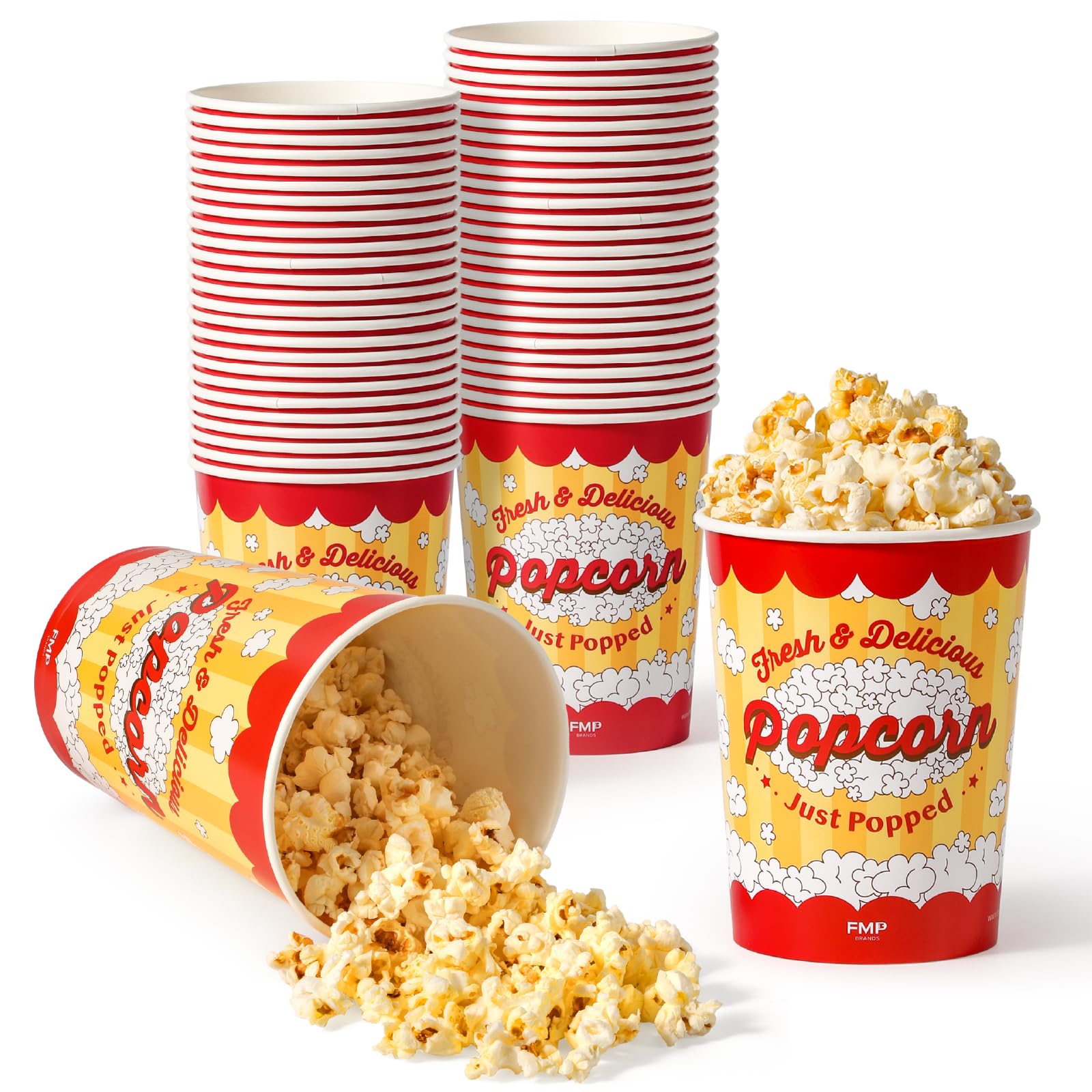 500 Pack 32 Oz Disposable Popcorn Buckets - Grease Resistant Classic Paper Bowls for Popcorn Machines, Home Theater, Movie Nights & Carnivals (Perfect for Parties, Snacks & Concession Stands)