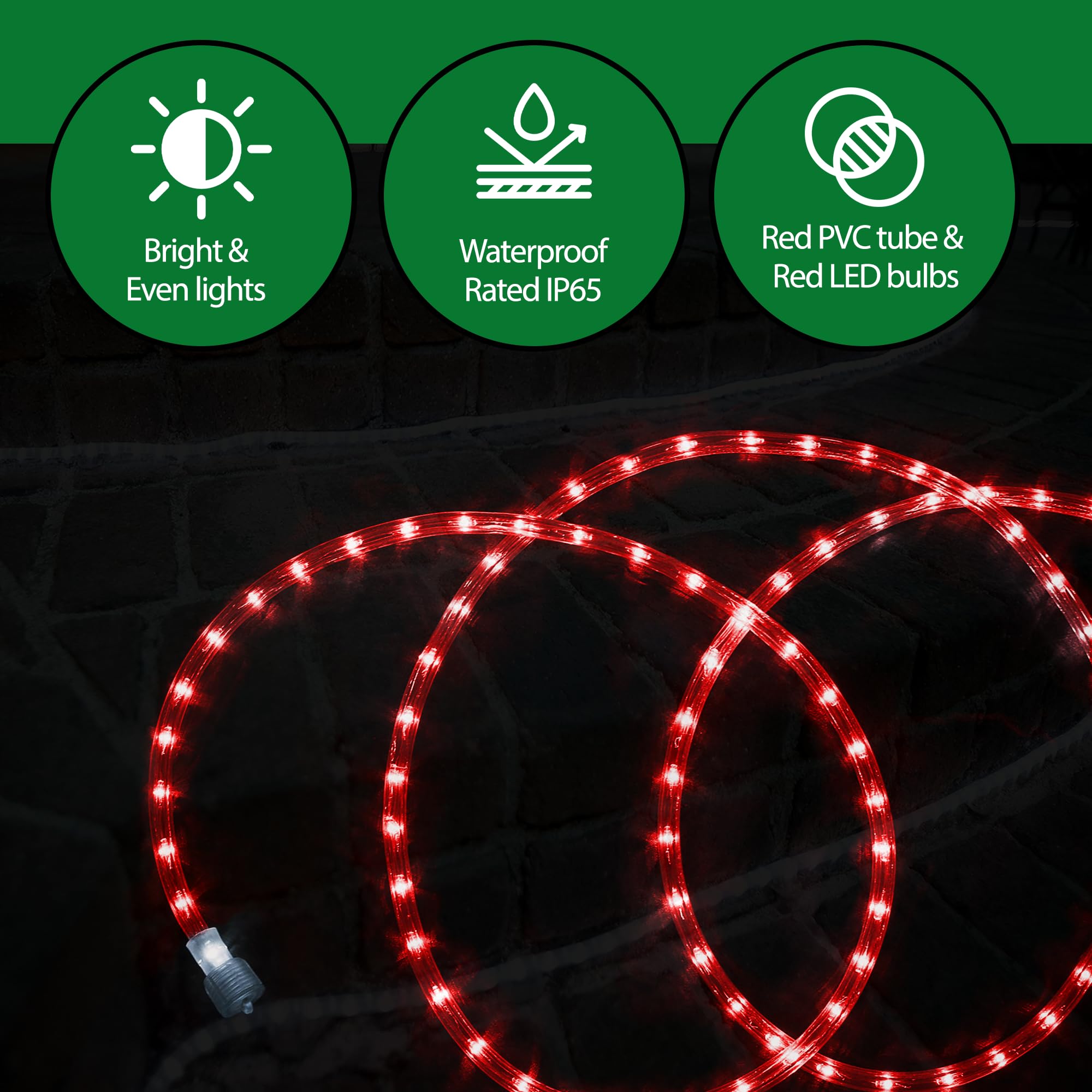 Tupkee 24ft Red LED Rope Lights - 144 Ultra-Bright LEDs, 10mm Diameter Waterproof Indoor/Outdoor Decorative Lighting (2 Pack) - Perfect for Christmas, Parties, Patio, Garden & Home Decor