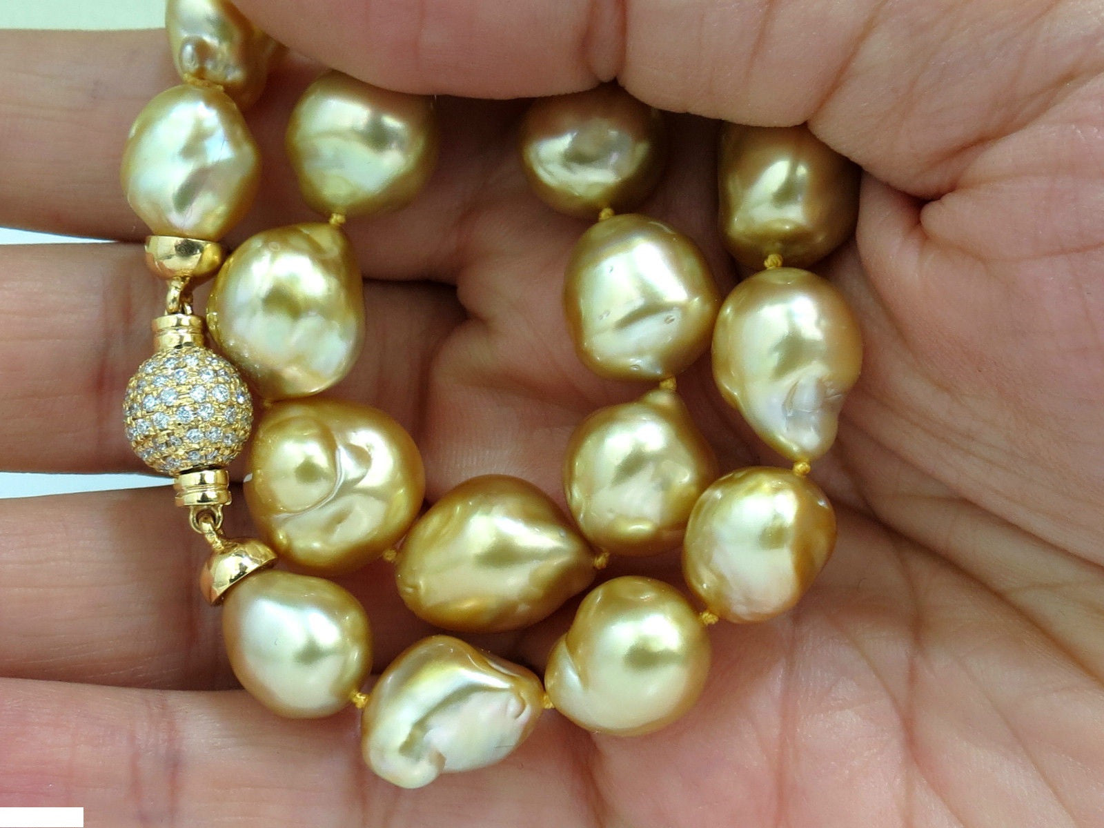 18KT 16.6mm Natural South Sea Golden Pearl Necklace with 1.50CT Diamond Clasp - Luxury Jewelry for Weddings, Anniversaries & Special Occasions