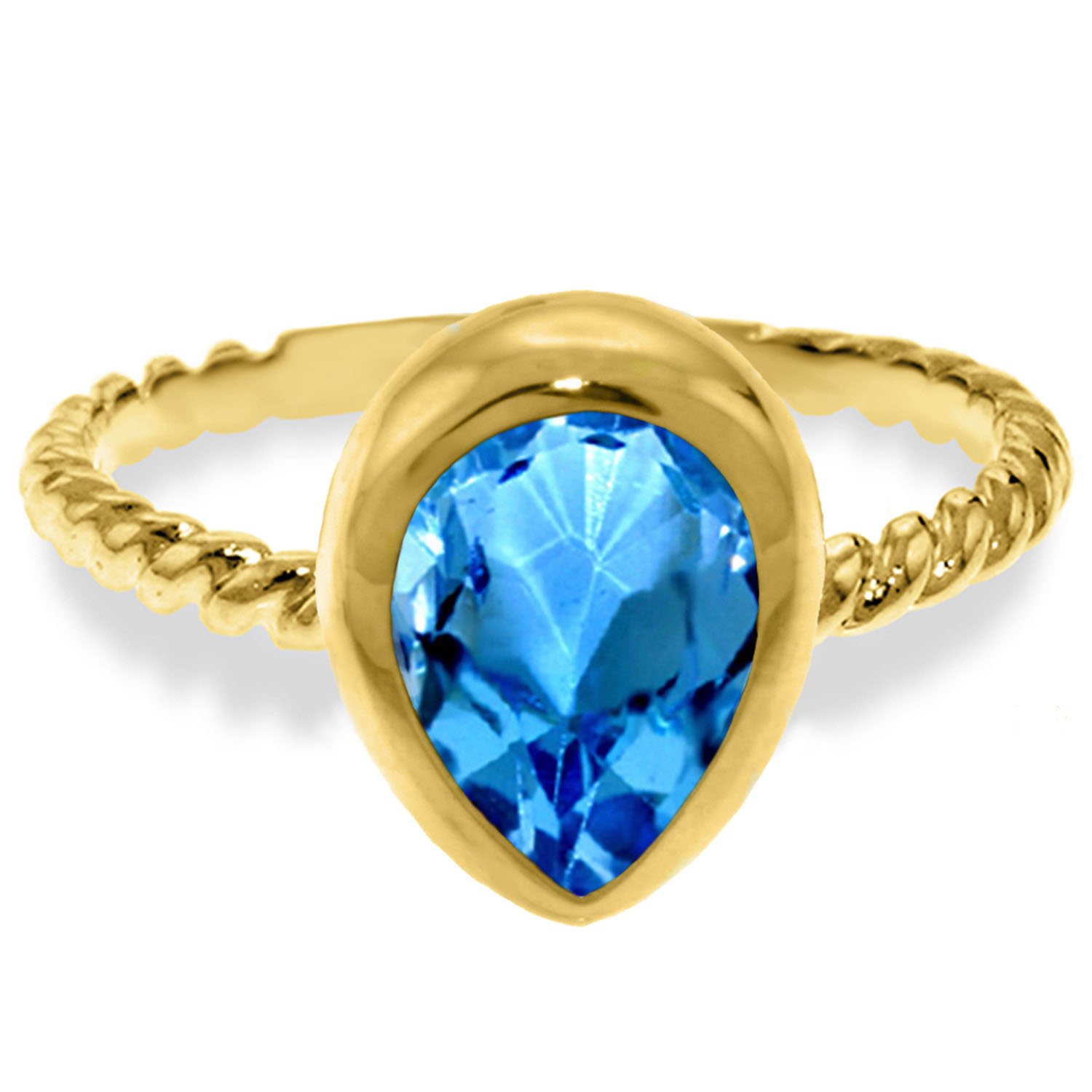 14K Solid Gold Pear Shape Blue Topaz Ring for Women - Elegant Jewelry Gift