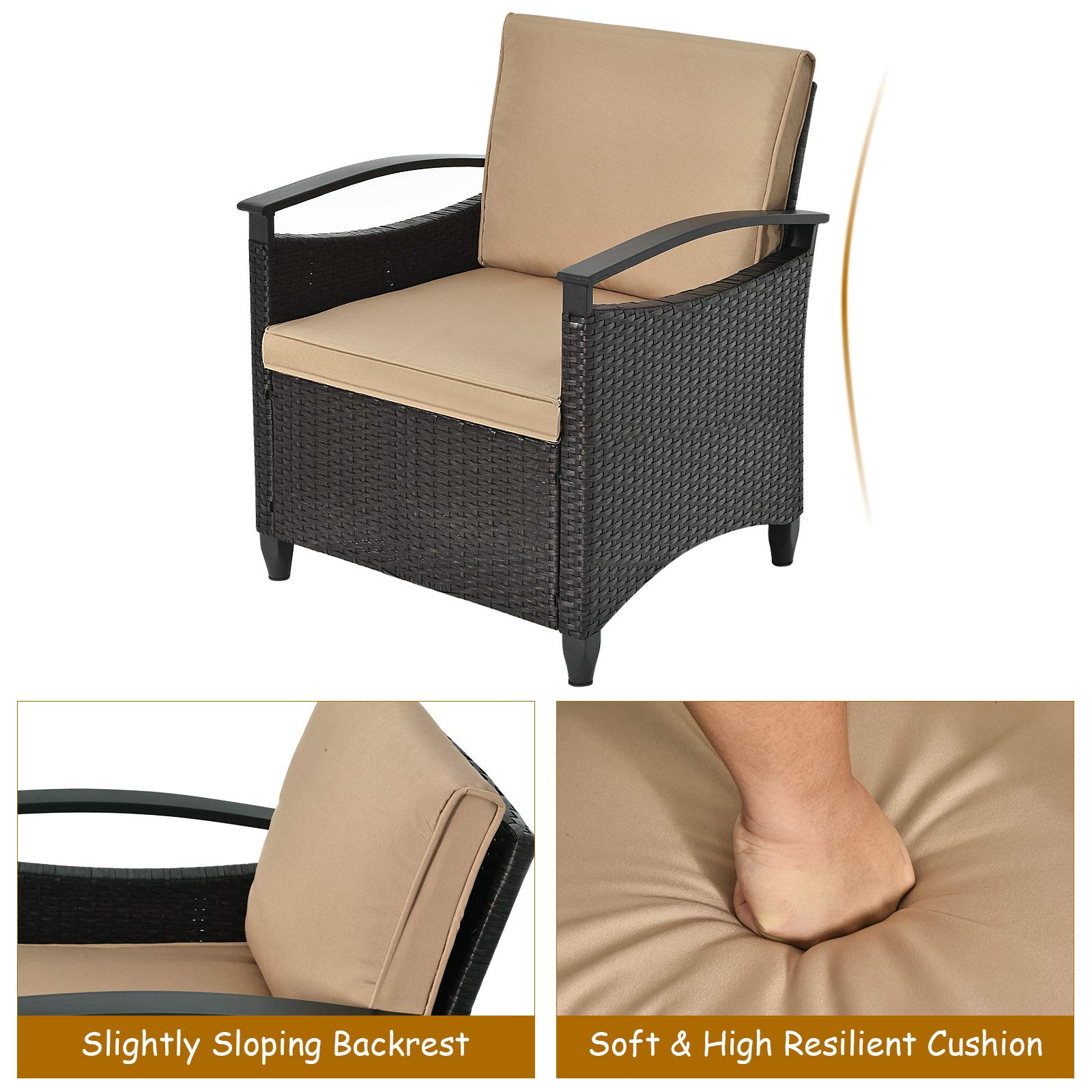 Tangkula 3-Piece Rattan Patio Furniture Set with Coffee Table - Outdoor Wicker Sofa Conversation Set with Cushions, Durable Steel Frame - Perfect for Garden, Backyard, Balcony, Poolside & Outdoor Entertaining