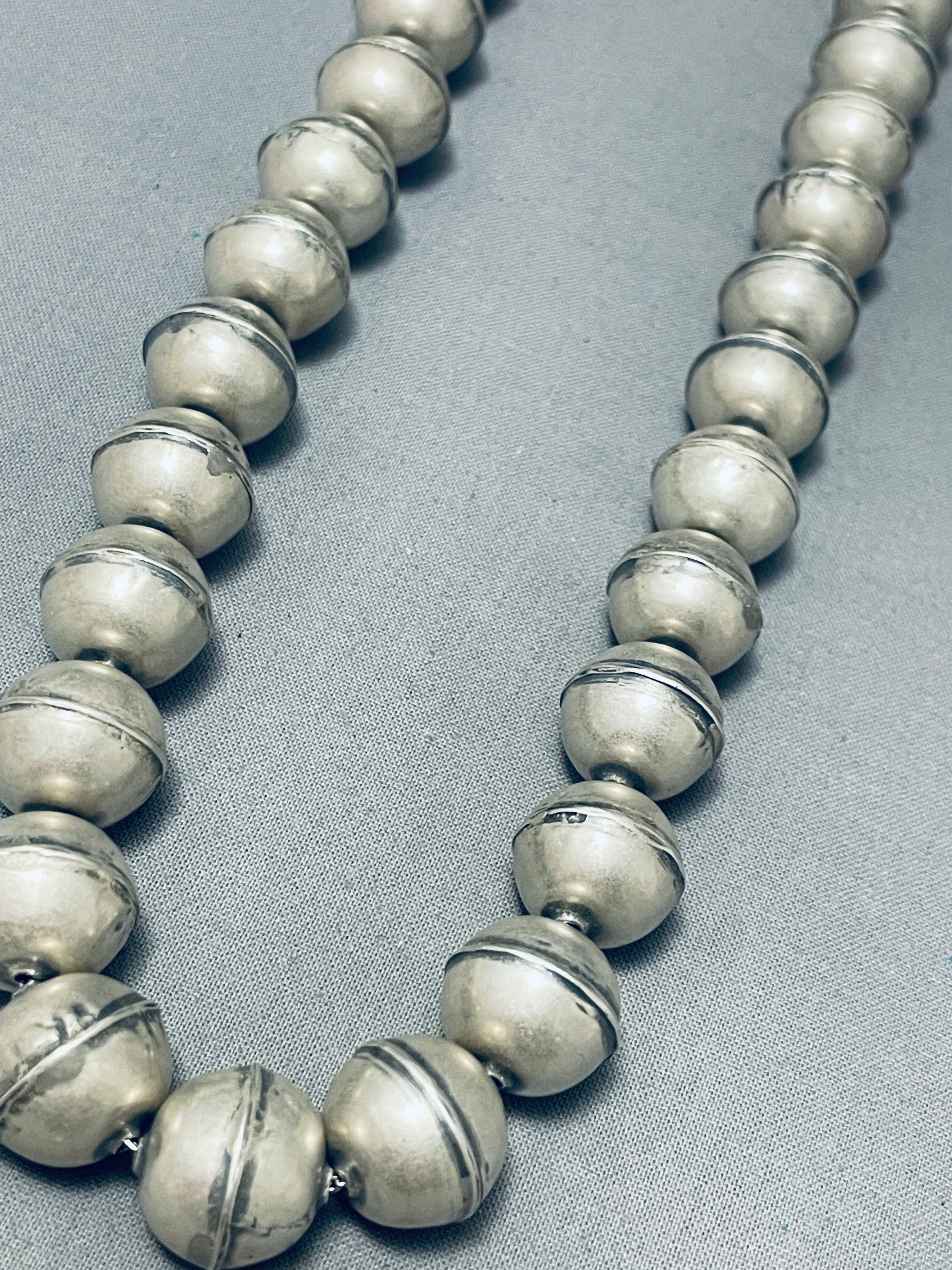 102 Gram Authentic Vintage Native American Navajo Sterling Silver Handmade Bead Necklace - Perfect for Boho Fashion, Cultural Events & Gift Giving