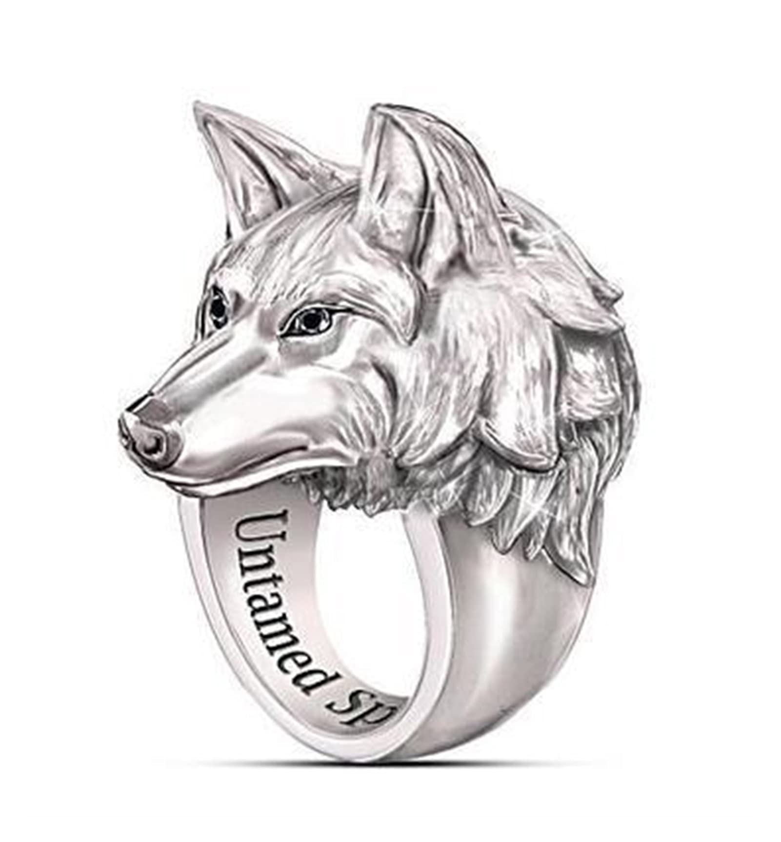 Viking Wolf Totem Silver Ring for Men - Cool Vintage Thai Silver Jewelry, Norse Inspiration Ring, Viking Compass & Sheep Skop Ring - Arctic Wolf Jewelry Gift (Size 8) - Perfect for Viking Lovers, Cosplay & Unique Fashion Accessories