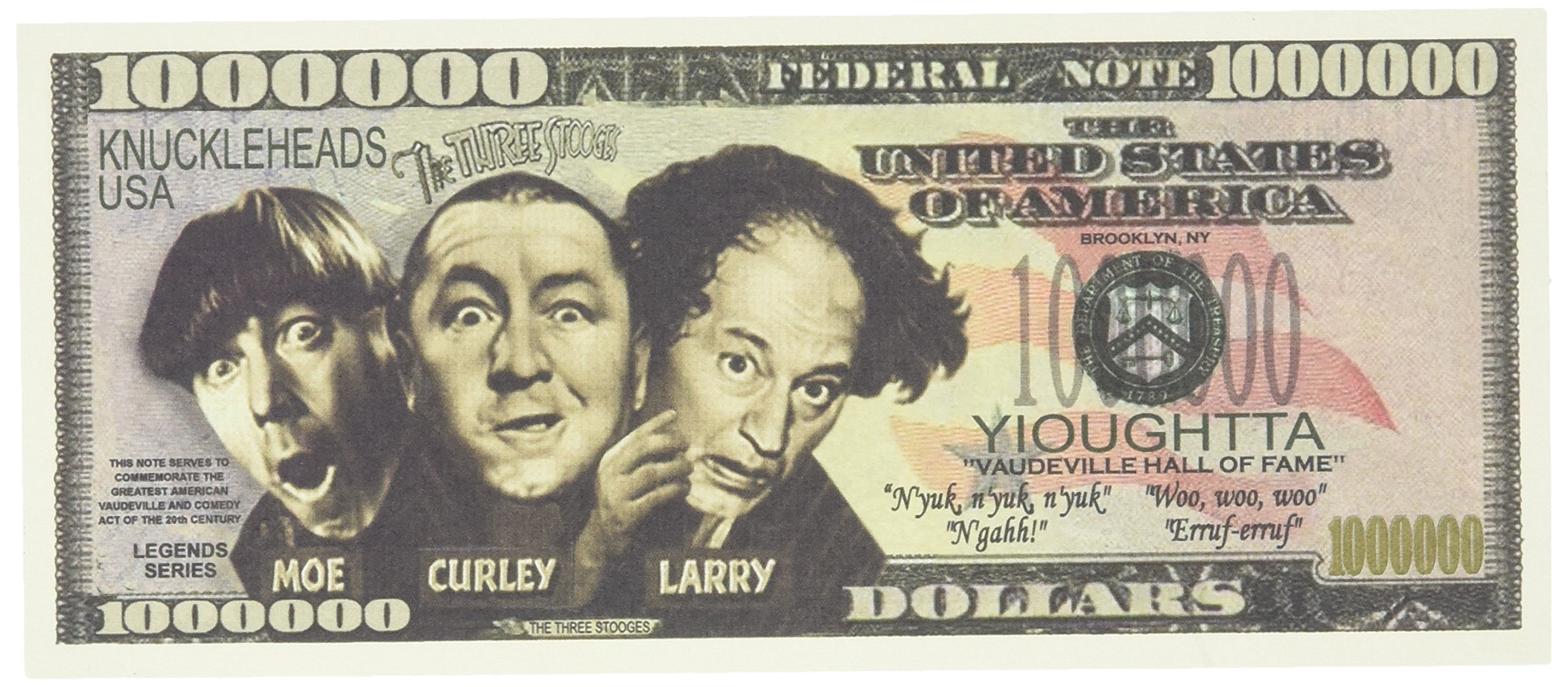 The Three Stooges Million Dollar Collectible Novelty Bill - Curly - 6.14 x 2.61 Inches - Paper Prop for Comedy Fans, Gag Gifts, and Nostalgic Collectors - Perfect for Parties, Pranks, and Memorabilia Displays