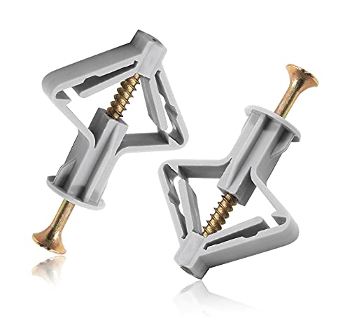 Zorveiio 100-Pack Grey Hollow Wall Anchors with Screws - Self Drilling Drywall Anchors for Curtains & Plasterboard - Heavy Duty Plastic Expansion Anchors for Home Decor & Shelving Installation
