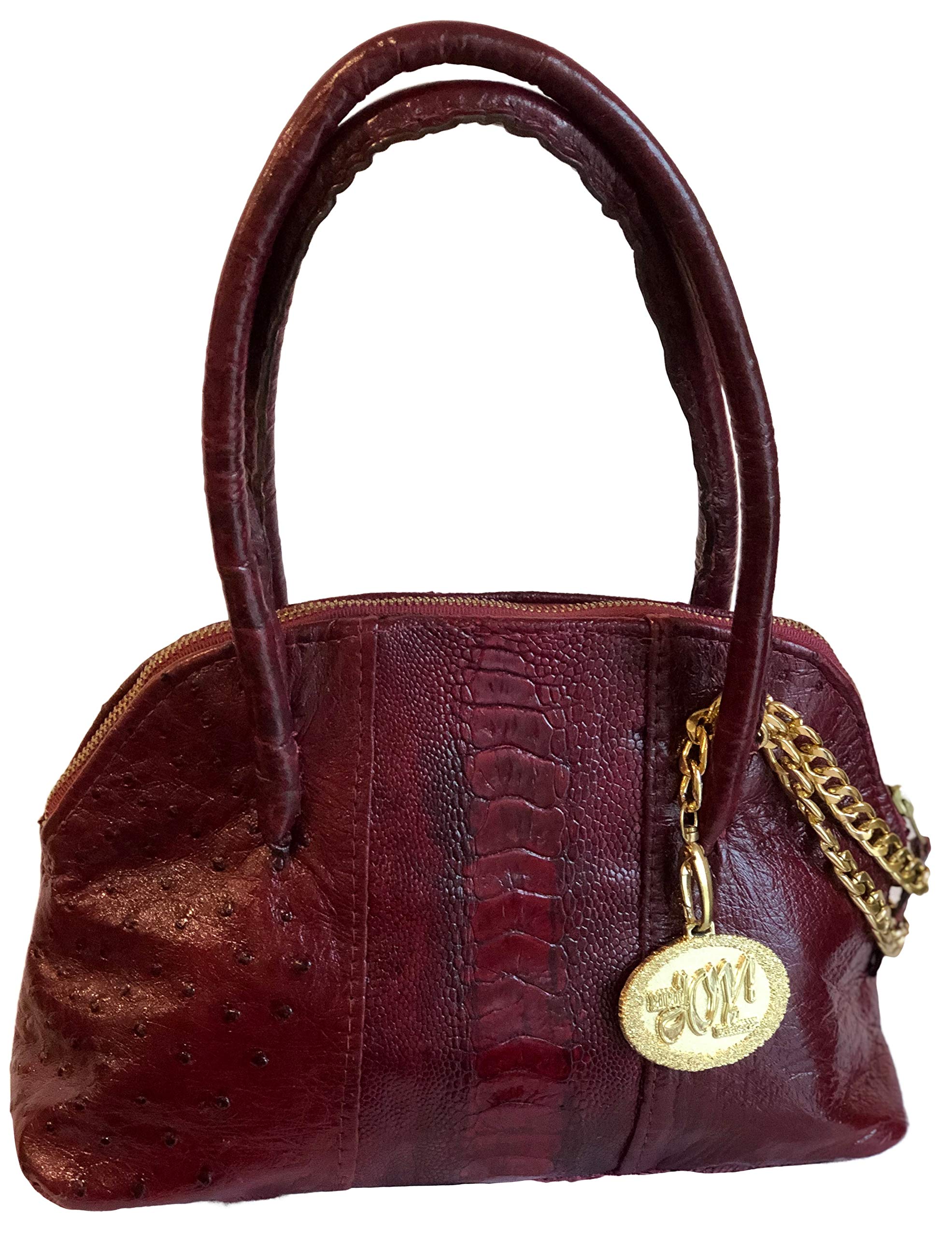 Authentic Ostrich Leather Handbag - Grace Bag in Bordeaux Red - Medium Size (OST-2) - Perfect for Work, Travel & Evening Events