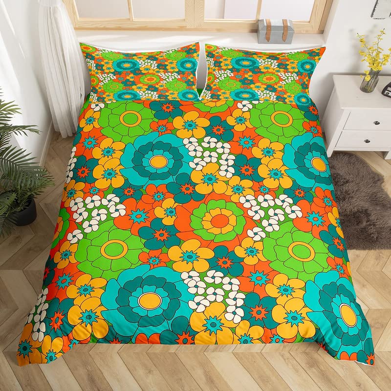 Castle Fairy Abstract Flowers Duvet Cover Set Twin Size - Retro Floral Comforter Cover for Kids & Boys Bedroom - Cartoon Art Bedding Set with 1 Pillowcase - Perfect for Nursery Decor, Birthday Gifts & Cozy Sleep